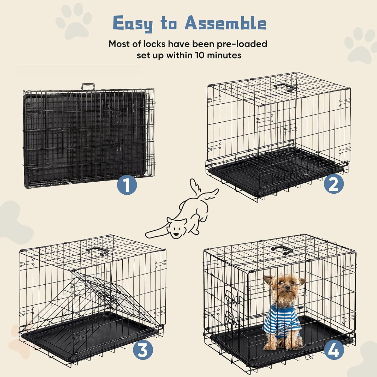 DUMOS Dog Crate, 30 Inch Medium Single Door Dog Cage with Divider Panel and Plastic Leak-Proof Pan Tray, Folding Metal Wire Pet Kennel for Indoor, Outdoor, Travel