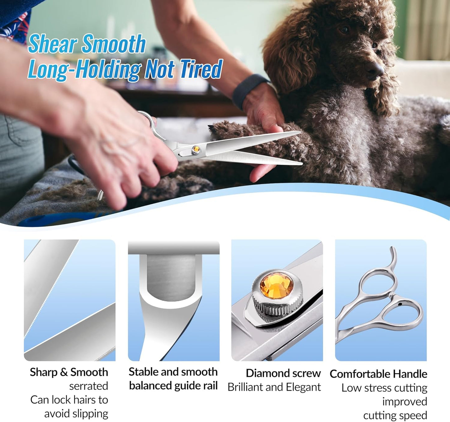 Fenice Professional Dog Grooming Scissors: 7 inch Straight Shears for Dogs Trimming Made Of Japanese 440C Stainless Steel Yellow Diamond