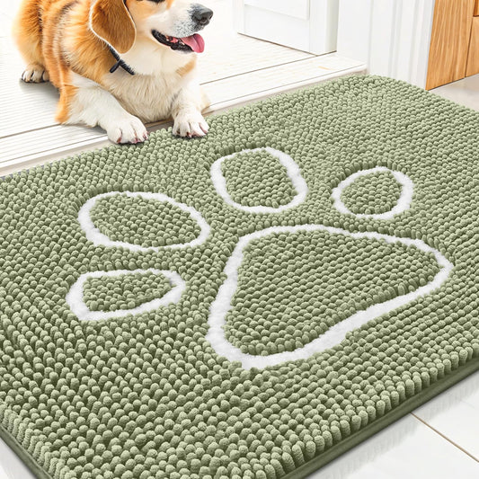 Smiry Dog Door Mat for Muddy Paws, Absorbent Dirt Trapper Non Slip Quick Dry Washable Chenille Mat for Mud Dogs, Entry Rug for Indoor and Outdoor (30x20 Inches, Sage Green)