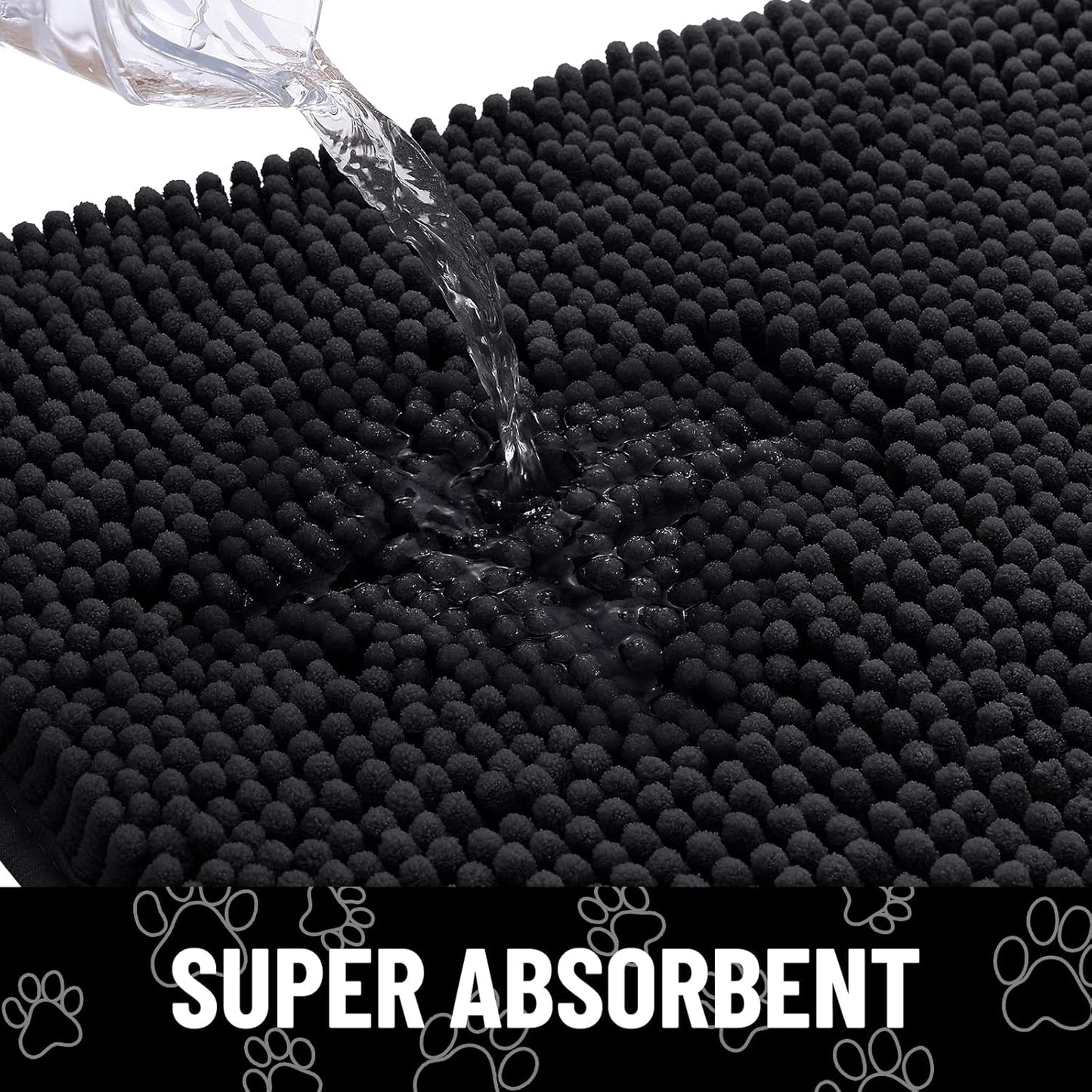 Smiry Dog Door Mat for Muddy Paws, Absorbent Dirt Trapper Non Slip Quick Dry Washable Chenille Mat for Mud Dogs, Entry Rug for Indoor and Outdoor (47x24 Inches, Black)