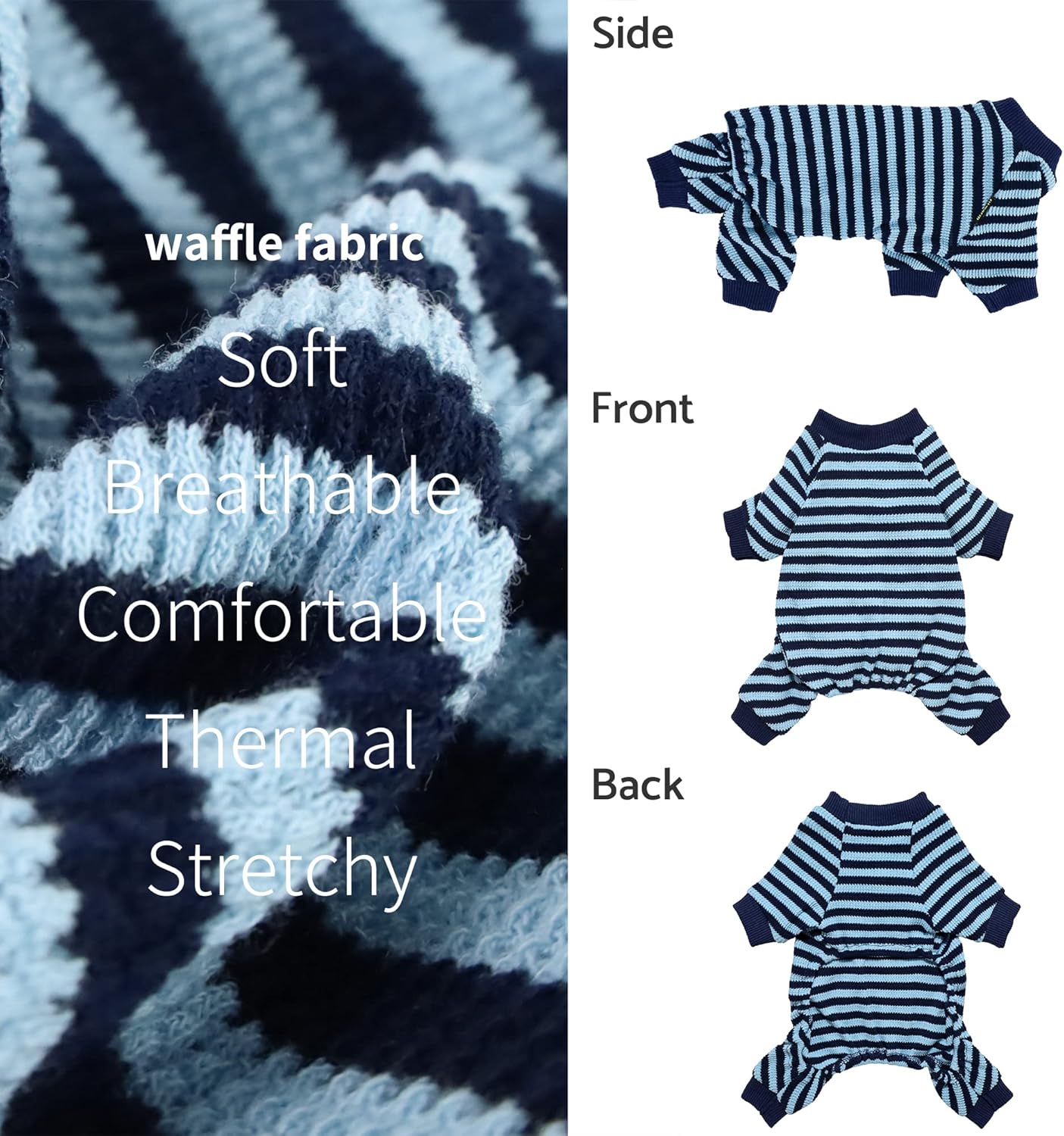 Fitwarm Blue and White Striped Dog Pajamas, Waffle Dog Clothes for Small Dogs Girl Boy, Puppy Onesie with Feet, Pet Cat Outfit, Large