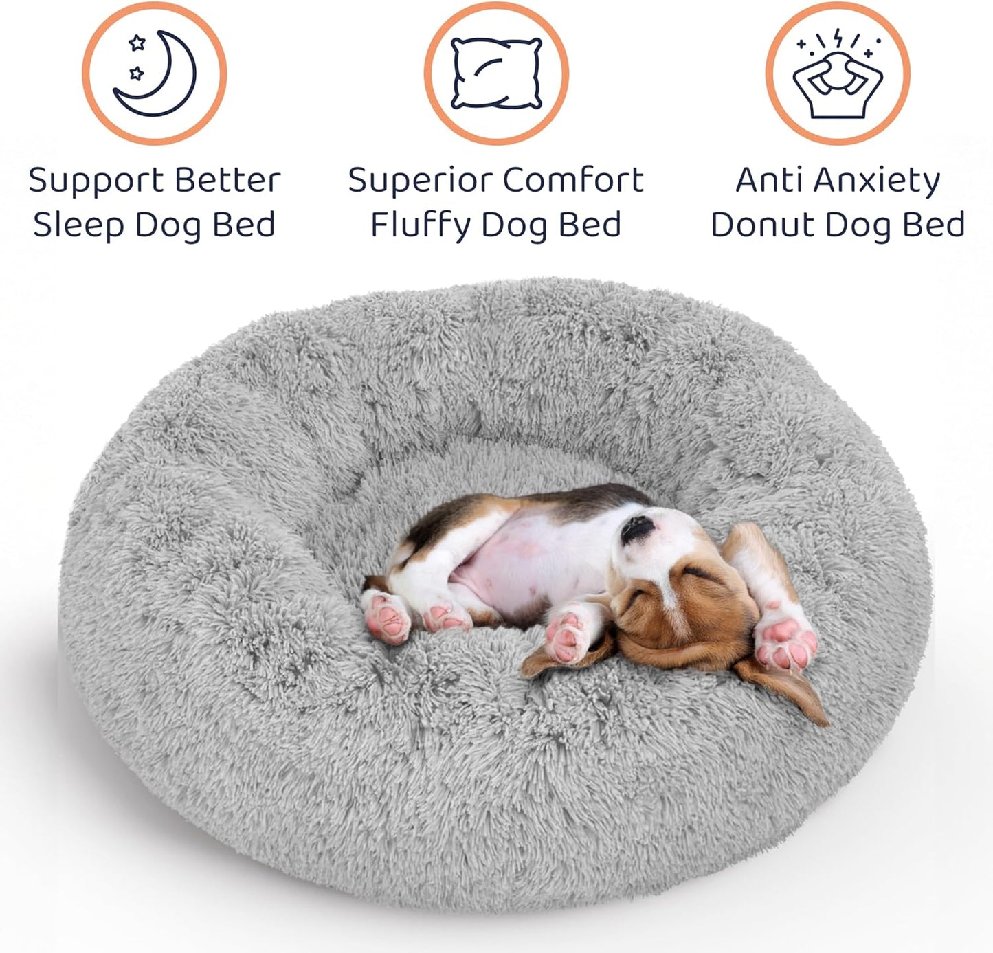 Donut Dog Bed - Premium Comfort for Anxiety Relief - Fluffy & Calming Design with Ultra-Plush Support | Cozy Round Dog Bed with Super Soft Circle Style (Size L Grey)