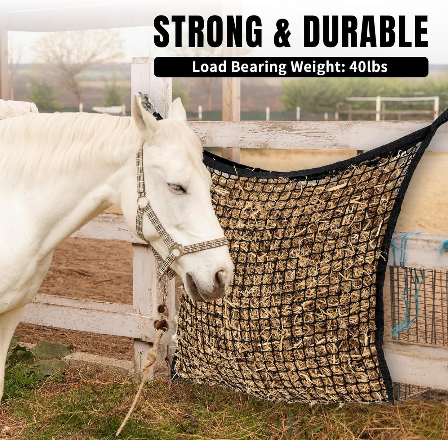 4 PCS Slow Feed Hay Net for Horses, Large Capacity Hay Bags for Horses Goats Sheep Donkey Trailer Full Day Feeding, Easy to Fill and Hang, Black, 35 x 31 Inch