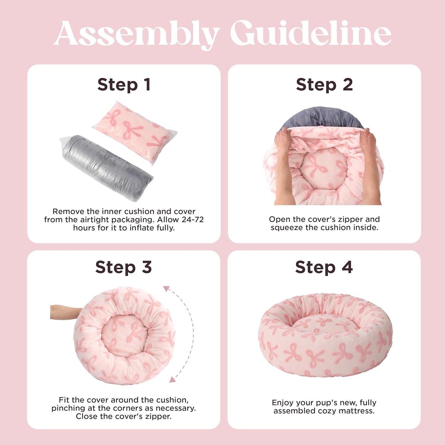 LE SURE Donut Medium Dog Bed - Round Cat Beds for Indoor Cats Calming Pet Beds, Cute Modern Beds with Jacquard Shaggy Plush & Anti Slip Bottom, 30 Inch, Pink Taffy