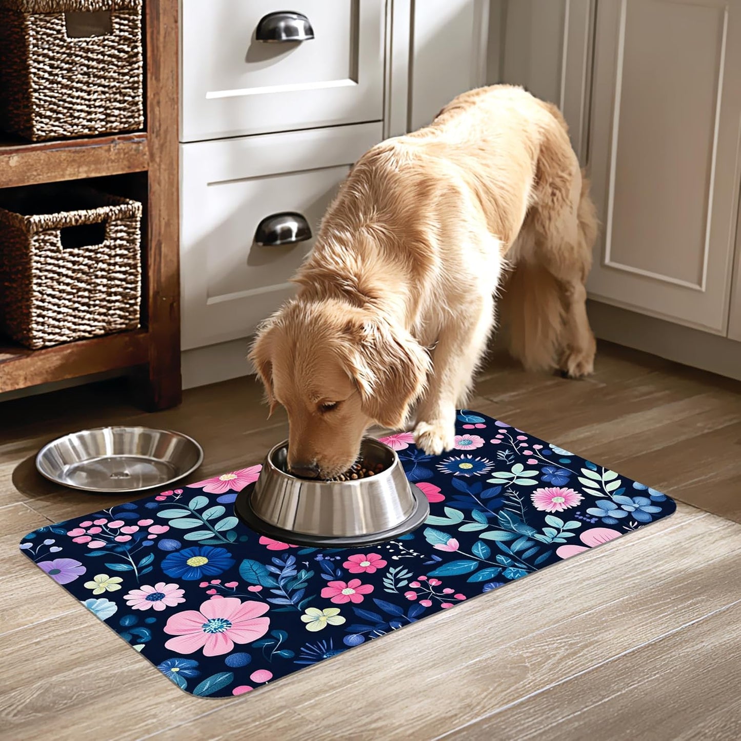 Groovy Wildflowers Pet Feeding Mat-Quick Dry Absorbent Dog Cat Food Mat, Anti-Slip Water Bowl Mats for Messy Eaters-No Stains Indoor Pet Accessories 16"x24"