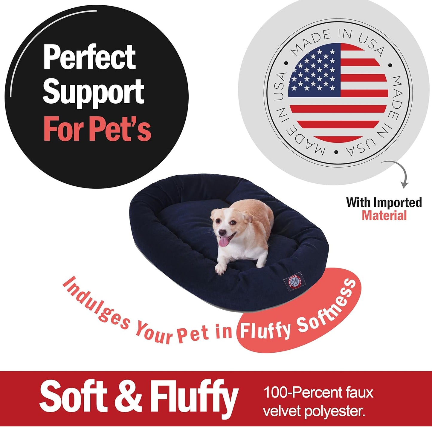 Majestic Pet 32 Inch Micro Velvet Calming Dog Bed Washable 32x23x7 (inch) – Cozy Soft Round Donut Dog Bed with Spine for Head Support - Pet Bed Medium – Navy (2025)