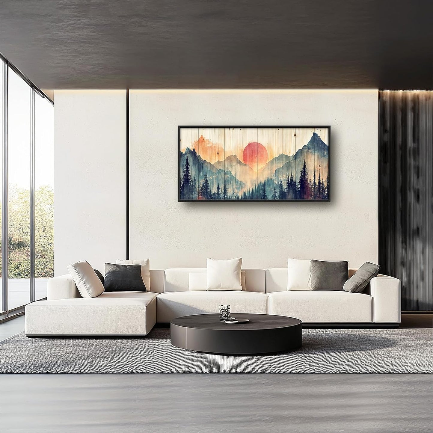 Framed Large Cabin Mountain Wall Art for Living Room, Oversized Rustic Forest Wall Decor, Rustic Nature Landscape Canvas Painting Sunset Pictures Home Decoration for Bedroom Office 60"x30"