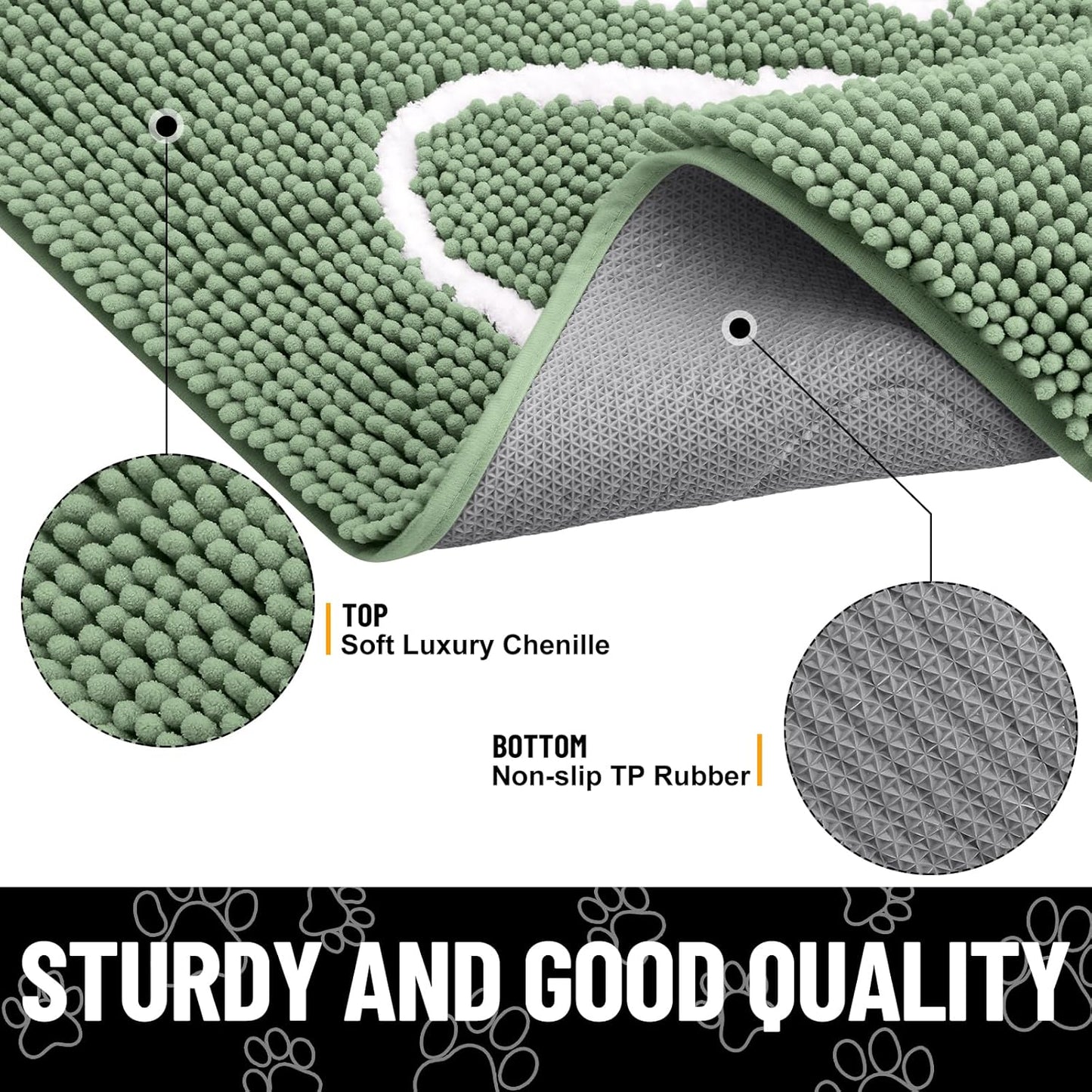 Smiry Dog Door Mat for Muddy Paws, Absorbent Dirt Trapper Non Slip Quick Dry Washable Chenille Mat for Mud Dogs, Entry Rug for Indoor and Outdoor (30x20 Inches, Olive Green and White)