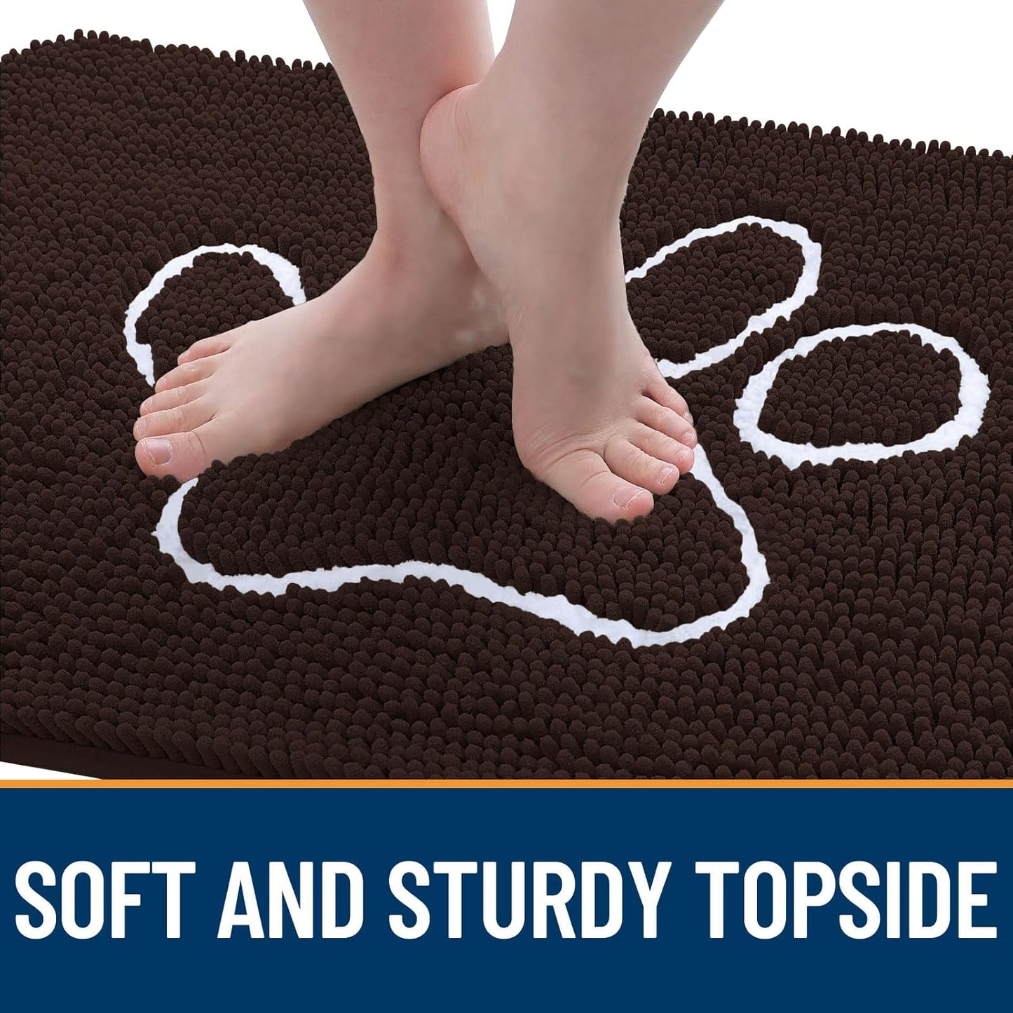 OLANLY Door Mat for Muddy Dog Paws 59x35, Ultra Absorbent Chenille Mud Doormat with Paw Print Design, Non-Slip Washable Doormat for Indoor Entryway, Quick-Dry Pet Bed Mats for Dirty Dogs, Brown