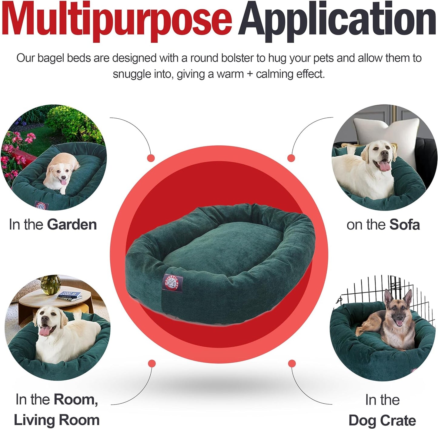 Majestic Pet 24 Inch Micro Velvet Calming Dog Bed Washable – Cozy Soft Round Dog Bed with Spine for Head Support - Fluffy Donut Dog Bed 24x19x7 (inch) – Round Pet Bed Small – Marine