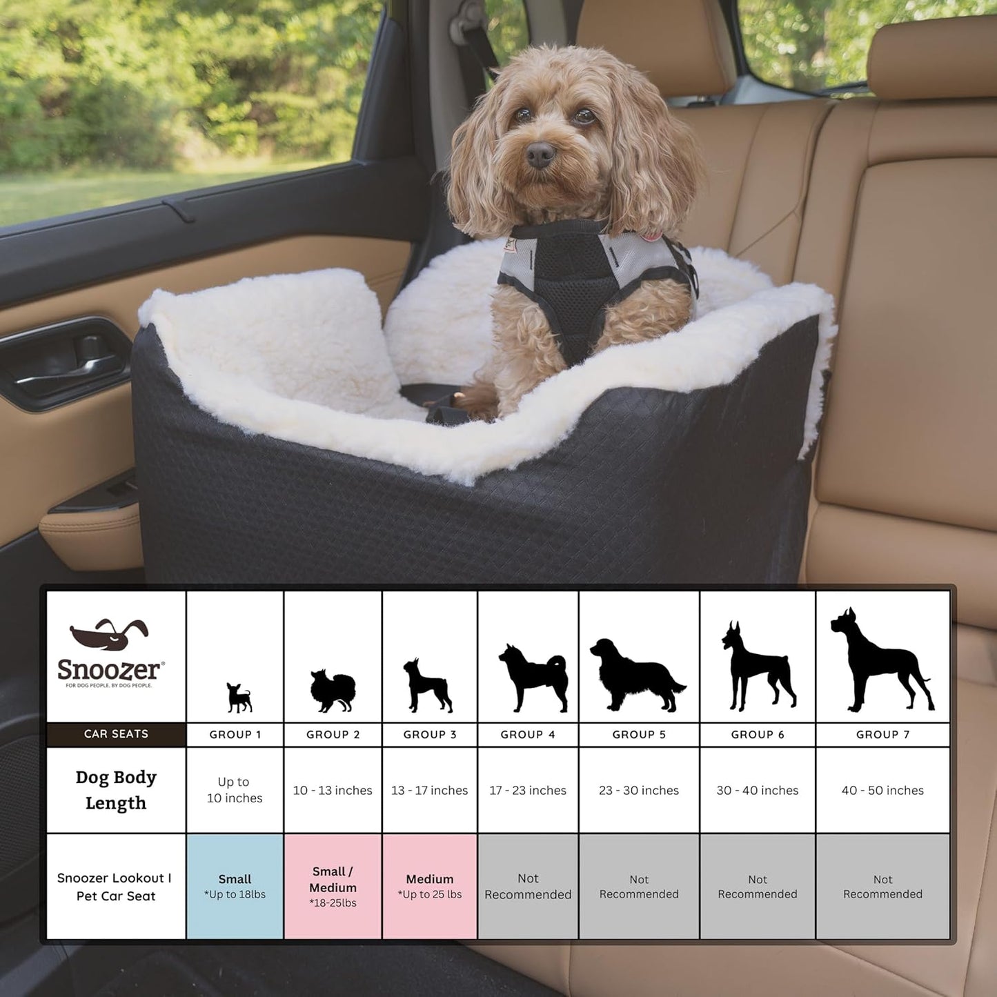 Snoozer Lookout Dog Booster Seat: Small (5-15 lbs), Camel Merlin Fabric, Alleviates Car Sickness, Machine Washable Cover