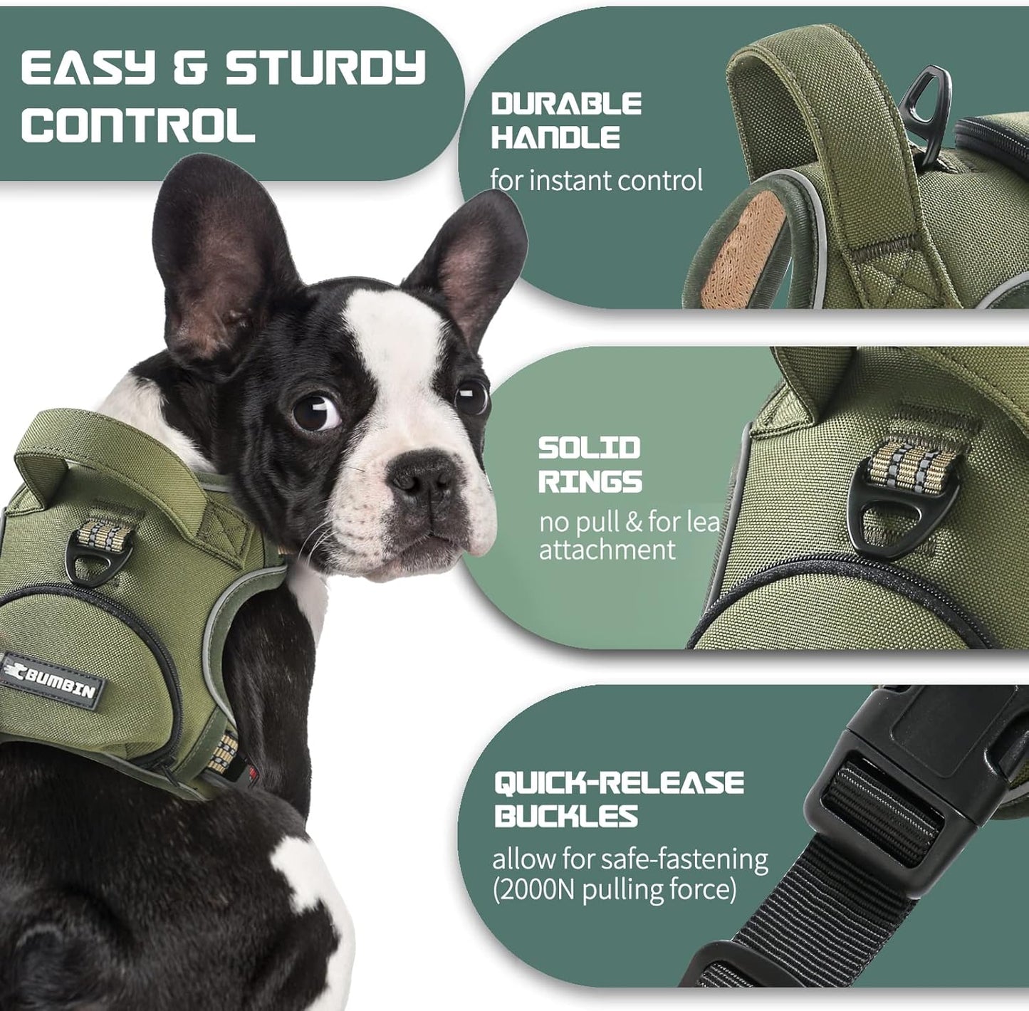 No Pull Dog Harness for Large Dogs, Adjustable No Choke Pet Vest with Dog Leash Fit Smart Reflective Pet Walking Harness for Training Easy Control Soft Handle Green XL