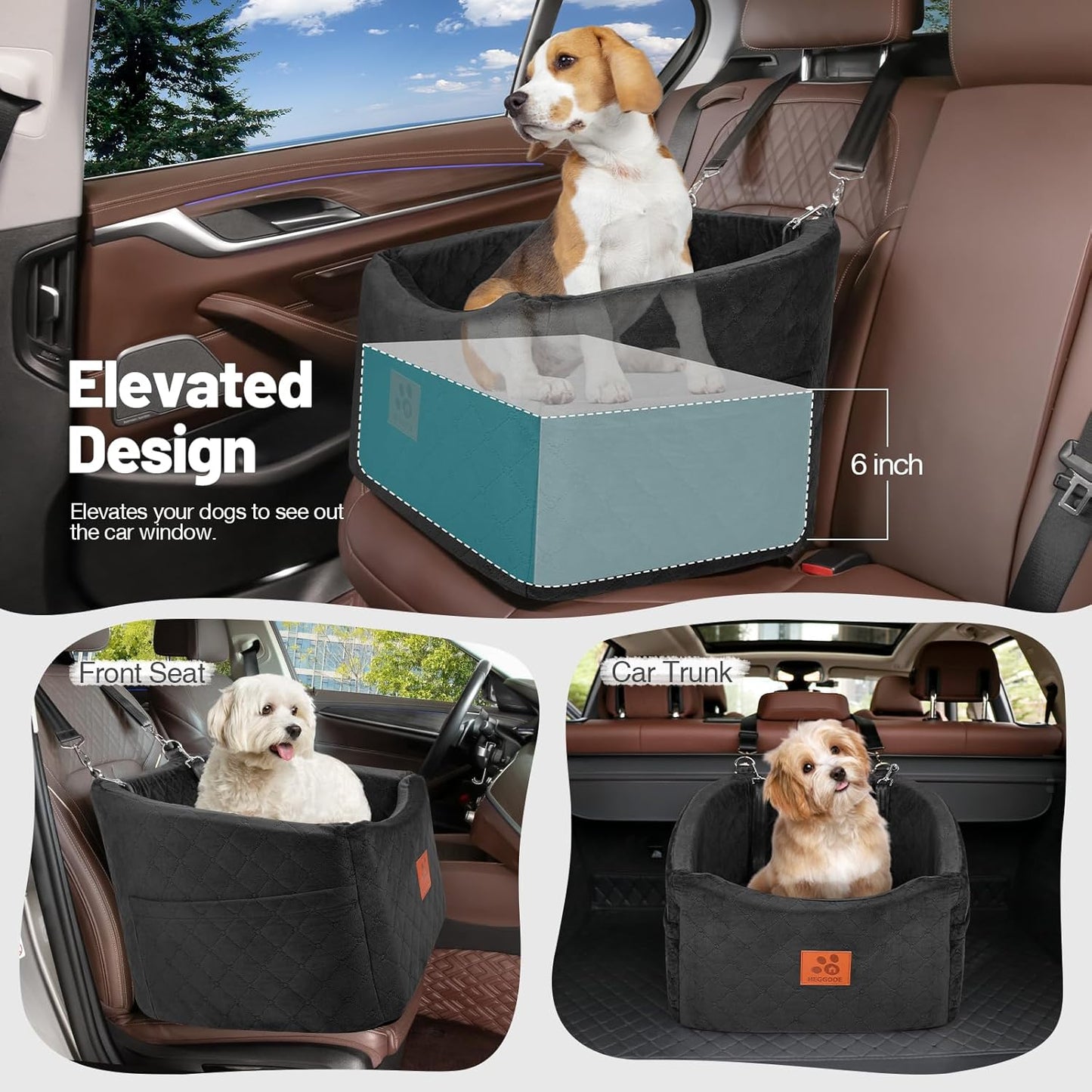 Dog Car Seat for Small Medium Dogs, Memory Foam Booster Car Seat for Dogs up to 35 lbs, Elevated Pet Car Seat, Travel Safety Bed with Washable Removable Cover and Storage Pockets(Black)