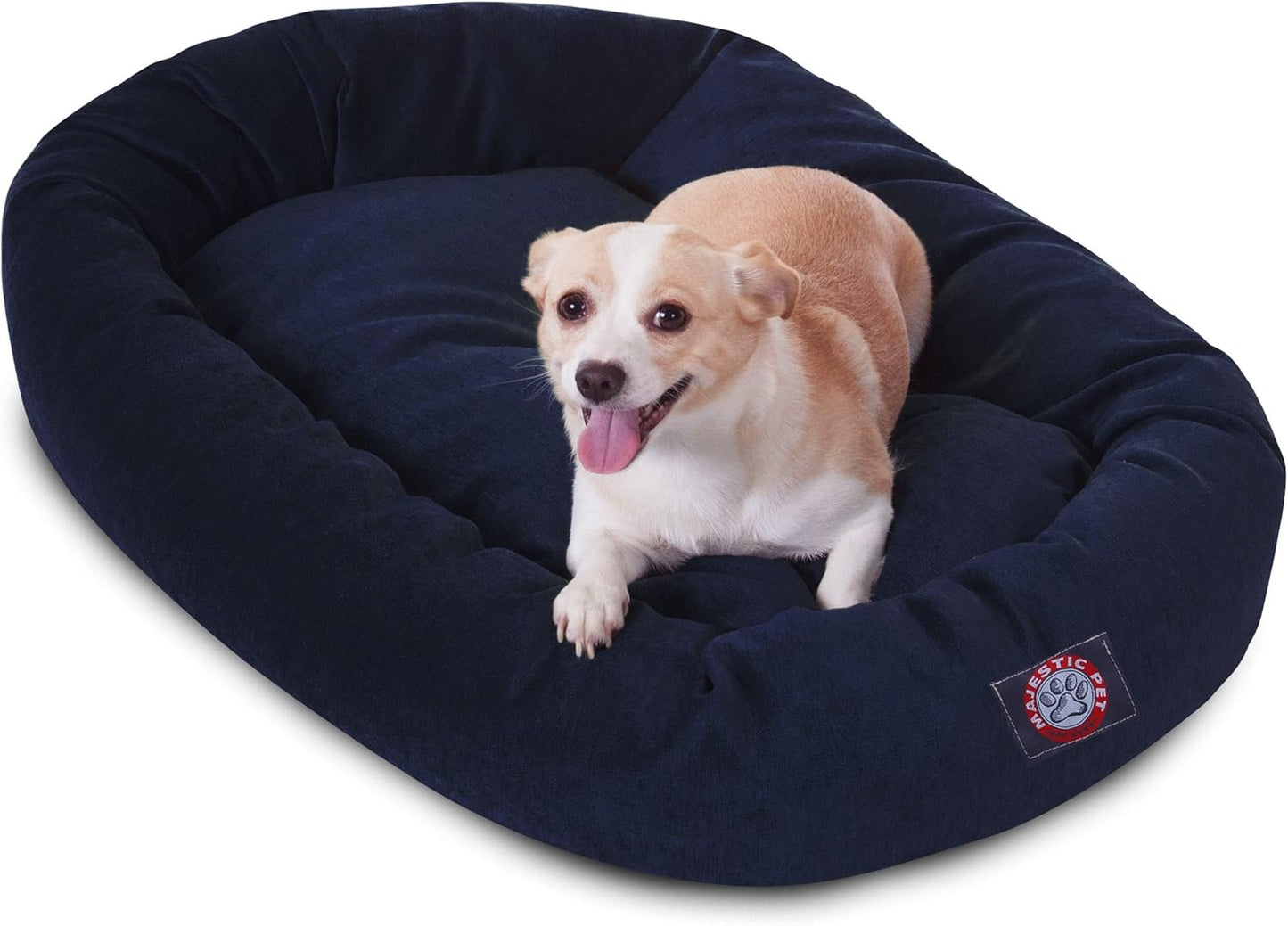 Majestic Pet 32 Inch Micro Velvet Calming Dog Bed Washable 32x23x7 (inch) – Cozy Soft Round Donut Dog Bed with Spine for Head Support - Pet Bed Medium – Navy