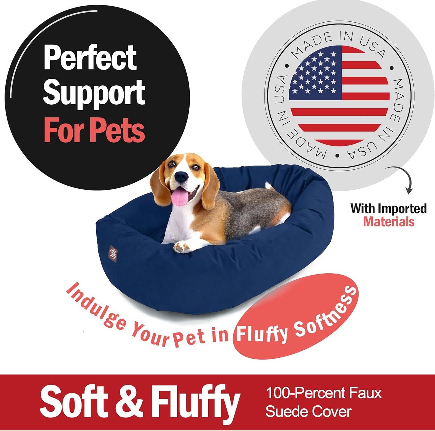 Majestic Pet 32 Inch Suede Shredded Memory Foam Mix Calming Medium Dog Bed Washable 32 x 23 x 7 - Cozy Soft Round Donut Dog Bed with Spine for Head Support - Pet Bed Navy
