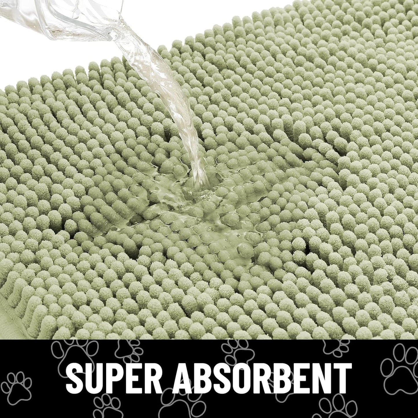 Smiry Dog Door Mat for Muddy Paws, Absorbent Dirt Trapper Non Slip Quick Dry Washable Chenille Mat for Mud Dogs, Entry Rug for Indoor and Outdoor (40x32 Inches, Sage Green)