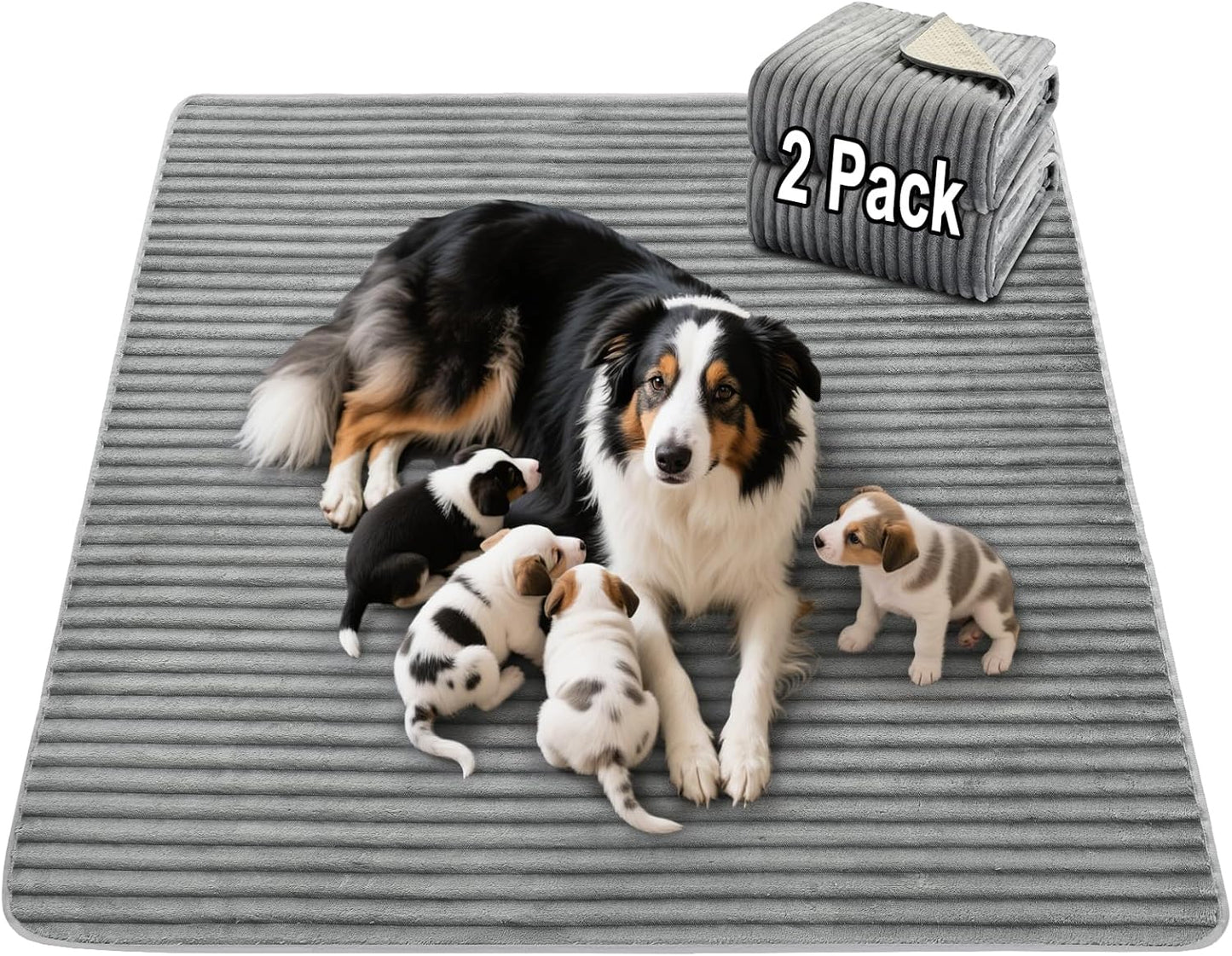 Flannel Washable Pee Pad for Dogs - 2 Pack Reusable Dog Pee Pads Extra Large, Fast Absorb Pet Playpen Mat with Non-Slip Back, Waterproof Puppy Training Pad. (Light Grey, 48" X 48")