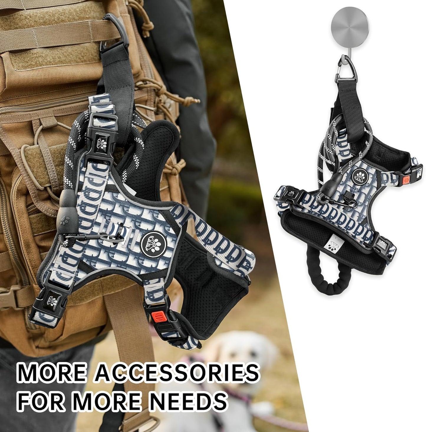 NESTROAD No Pull Dog Harness,Adjustable Oxford Dog Vest Harness with Leash,Reflective No-Choke Pet Harness with Easy Control Soft Handle for Large Dogs(X-Large,Vintage Blue)