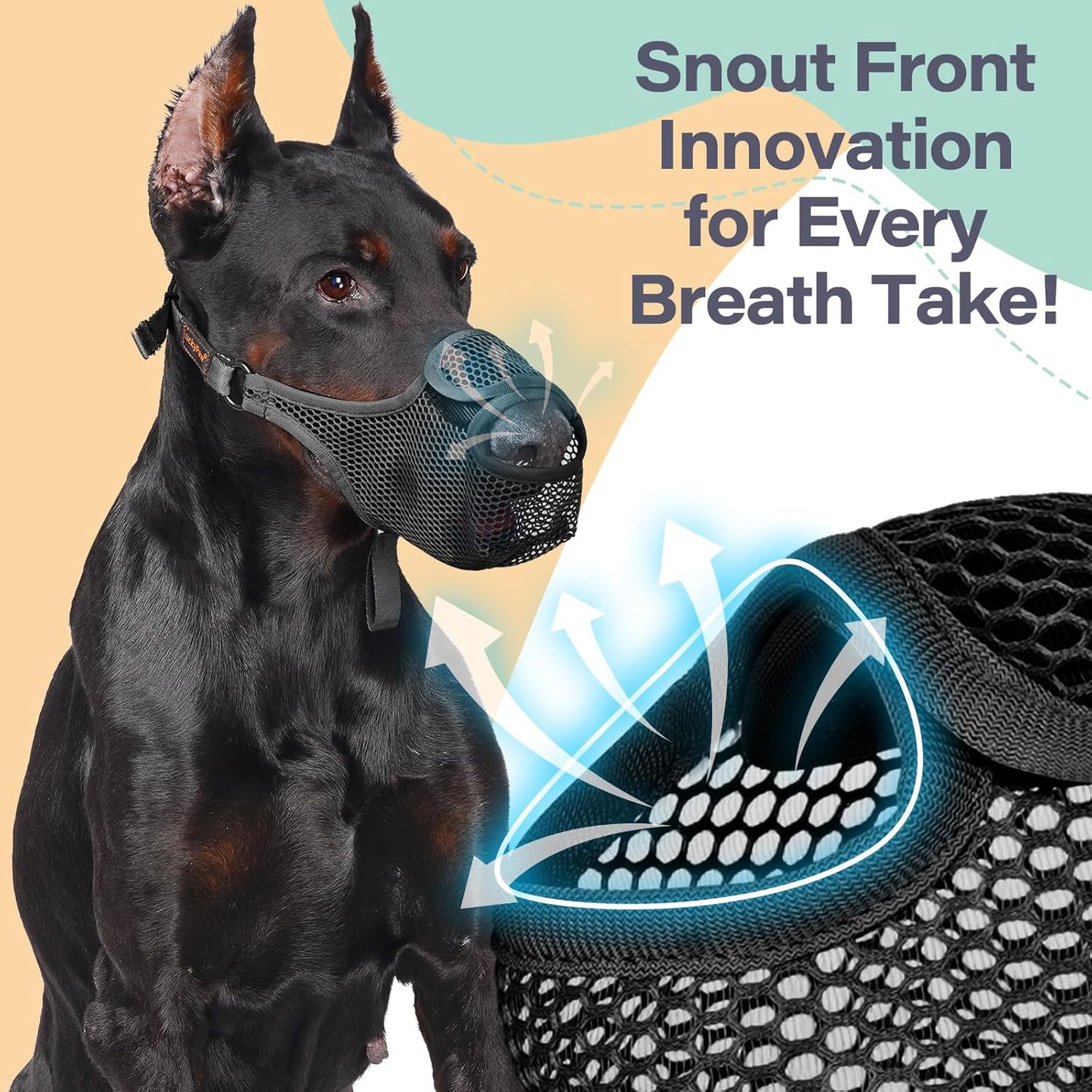 LUCKYPAW Dog Muzzle for Large Medium Small Dogs, Patented Mesh Muzzle to Prevent Biting Chewing Eating, Soft Mouth Guard with Front Opening Design for Drinking Panting(Black, S)
