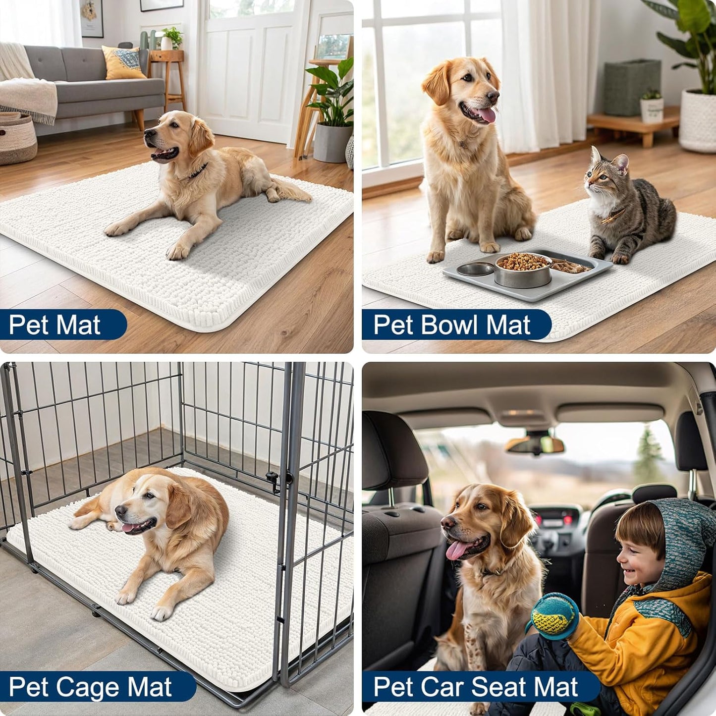 Smiry Dog Door Mat for Muddy Paws 24x16, Absorbs Moisture and Dirt Doormat, Non-Slip Washable Quick Dry Chenille Front Door Mat Indoor Entrance, Entryway Carpet for Inside Floor, Ivory