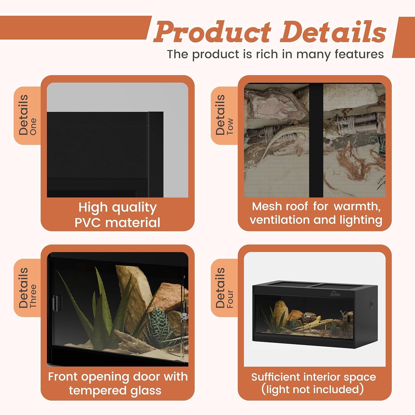 50 Gallon PVC Reptile Enclosure, RepWild 36"x18"x18" Terrarium/Tank with Heavy-Duty Screen Top, Glass Sliding Doors & Lock for Bearded Dragons, Ball Python, Geckos, Lizards