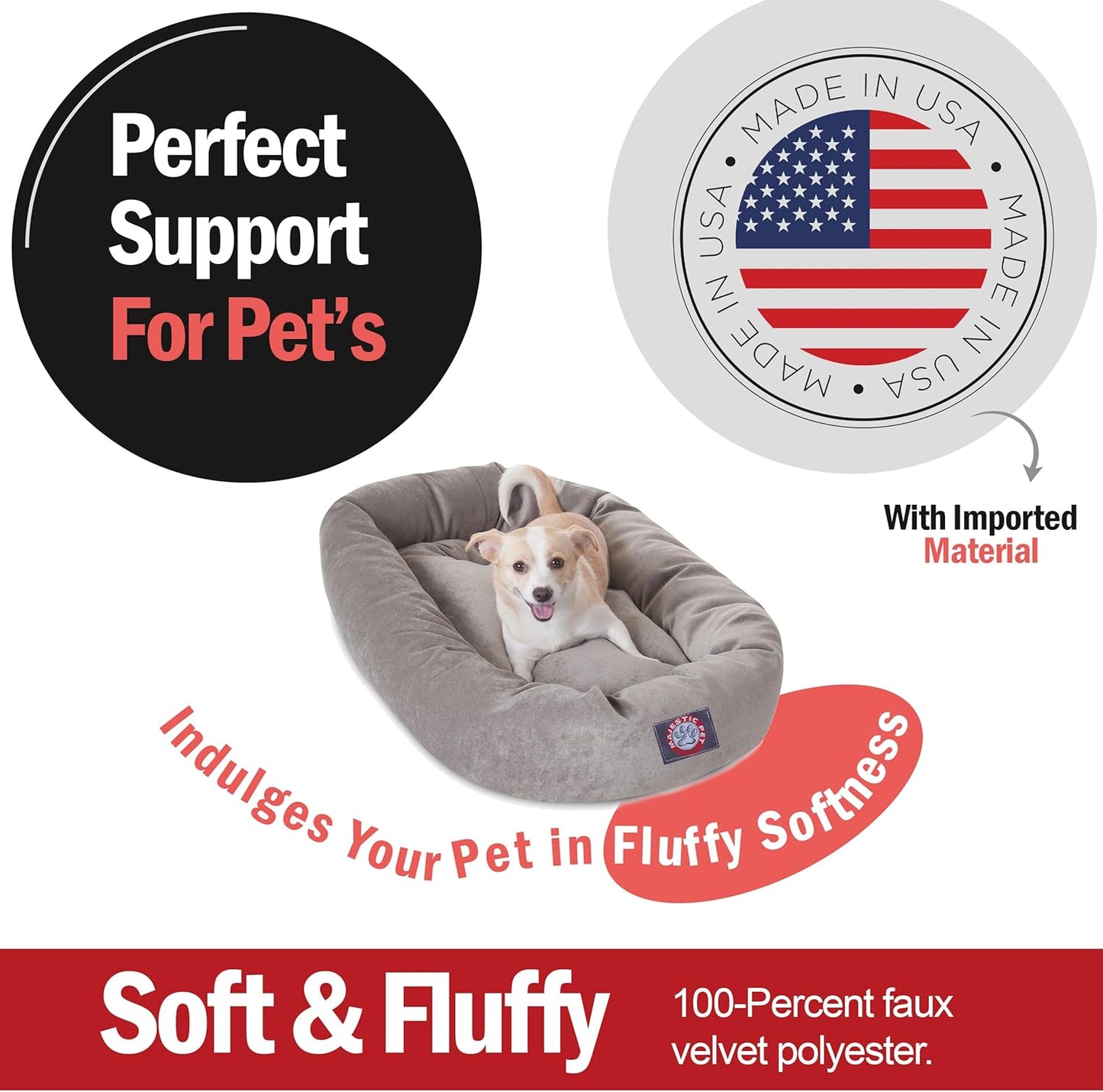 Majestic Pet 32 Inch Micro Velvet Calming Dog Bed Washable 32x23x7 (inch) – Cozy Soft Round Donut Dog Bed with Spine for Head Support - Pet Bed Medium - Vintage (2025)