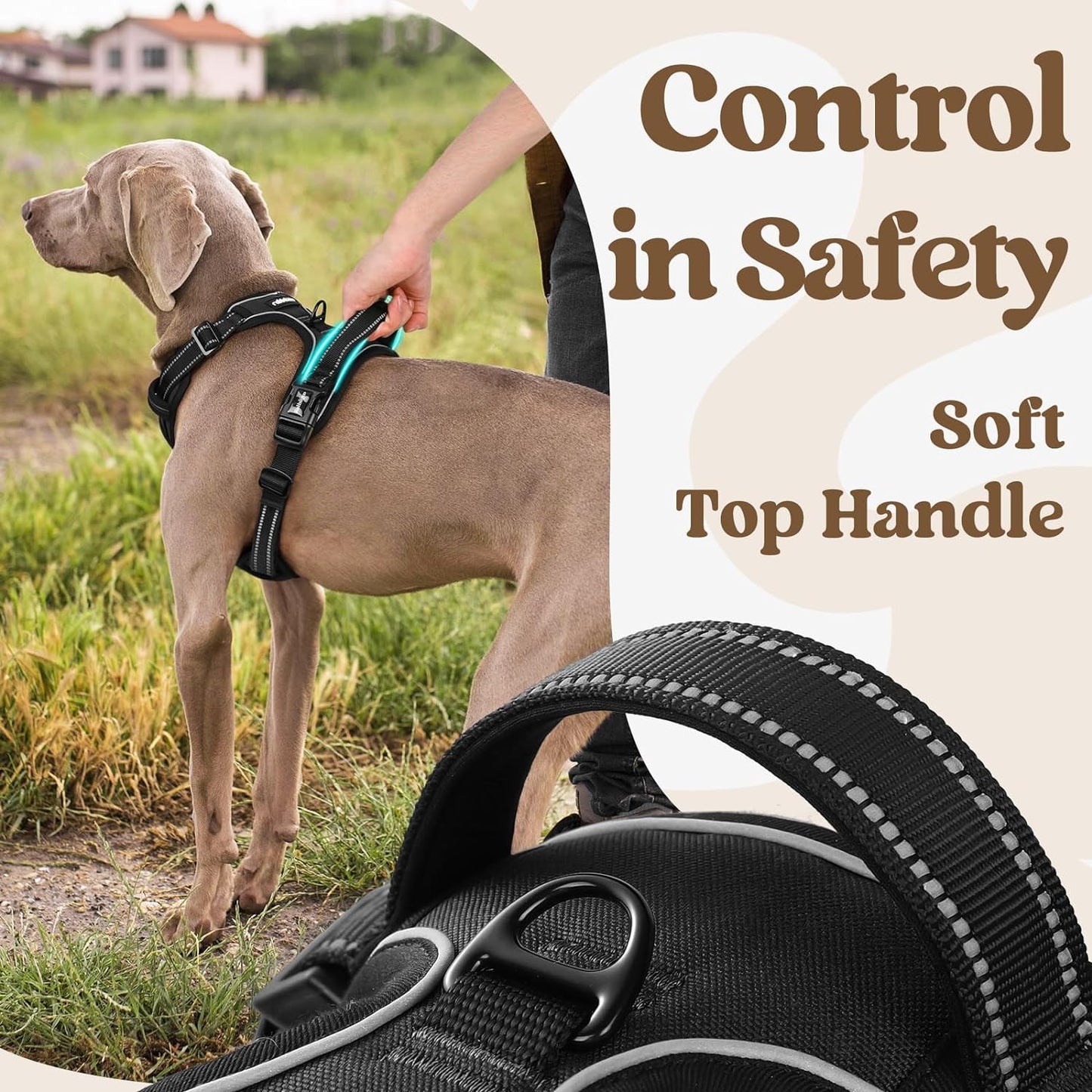 rabbitgoo Dog Harness for Large, No Pull Pet Harness with 3 Buckles, Adjustable Soft Padded Vest with Control Handle, Walking Reflective Pet Vest for Extra Large Dogs, Black, XL