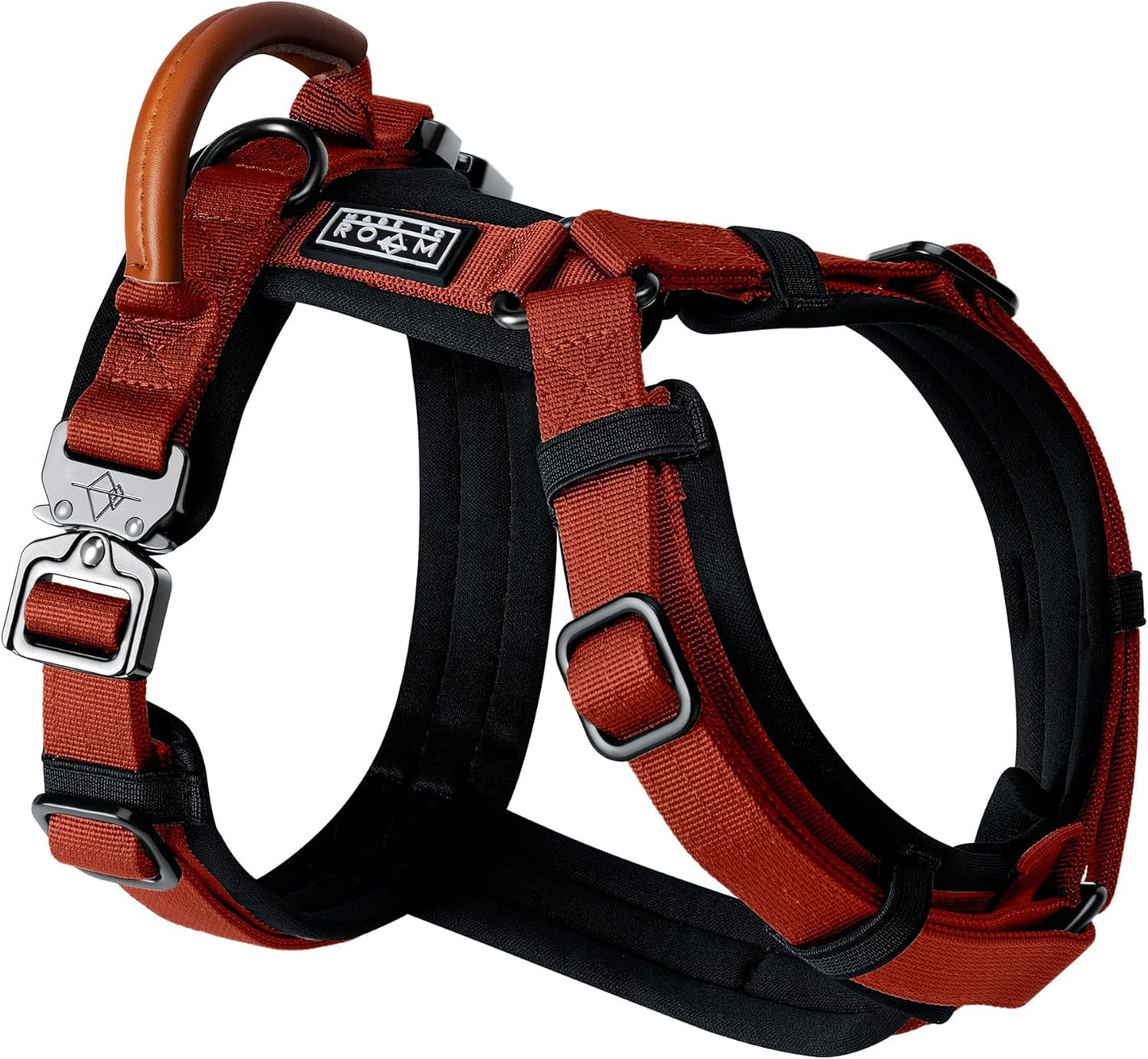 MADE TO ROAM Premium Explorer Harness - Y-Shaped Dog Harness with Adjustable Durable Nylon, Soft Padding, Metal Buckles and Leather Handle for Small, Medium, Large Dogs (Texas Flair, Size 6)