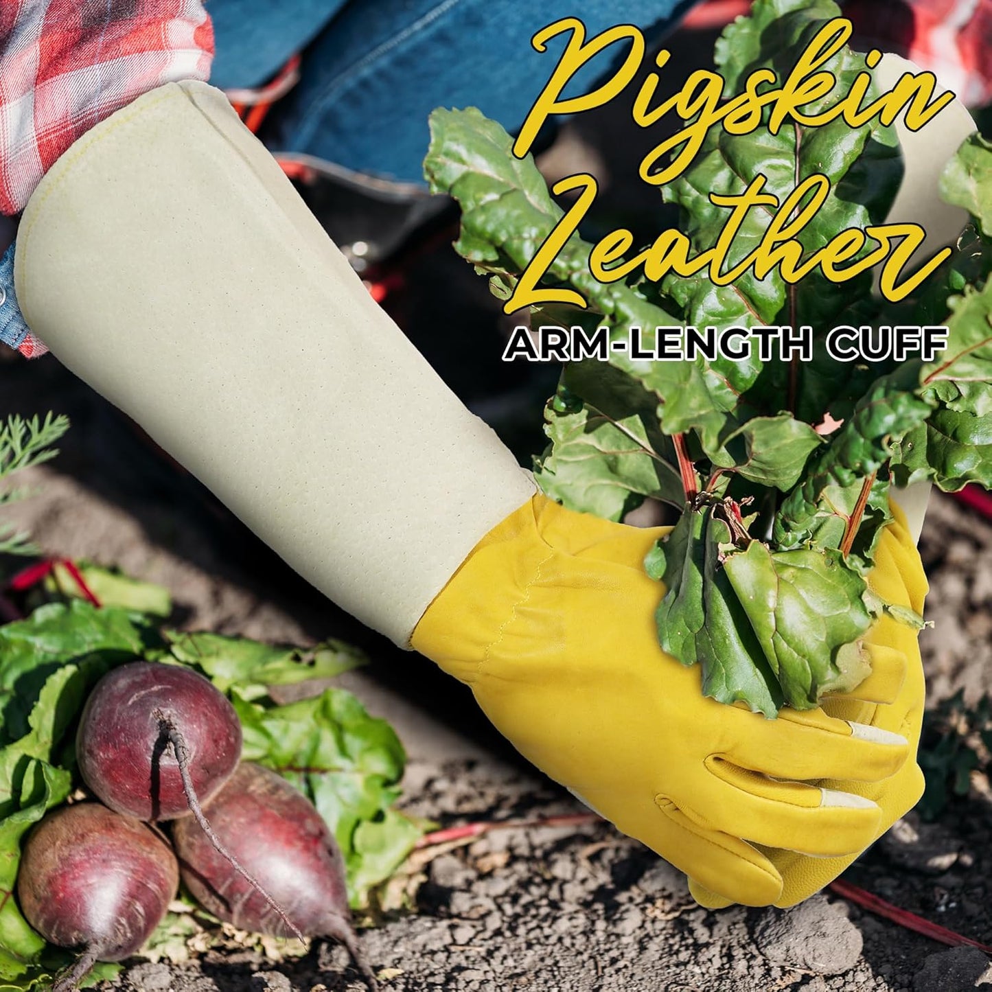 HANDLANDY Rose Pruning Gardening Gloves for Men Women, Thorn Proof Forearm Protection Leather Garden Gloves, Gardening Gifts for Gardeners (Yellow- Goatskin, X-Large (Pack of 1))