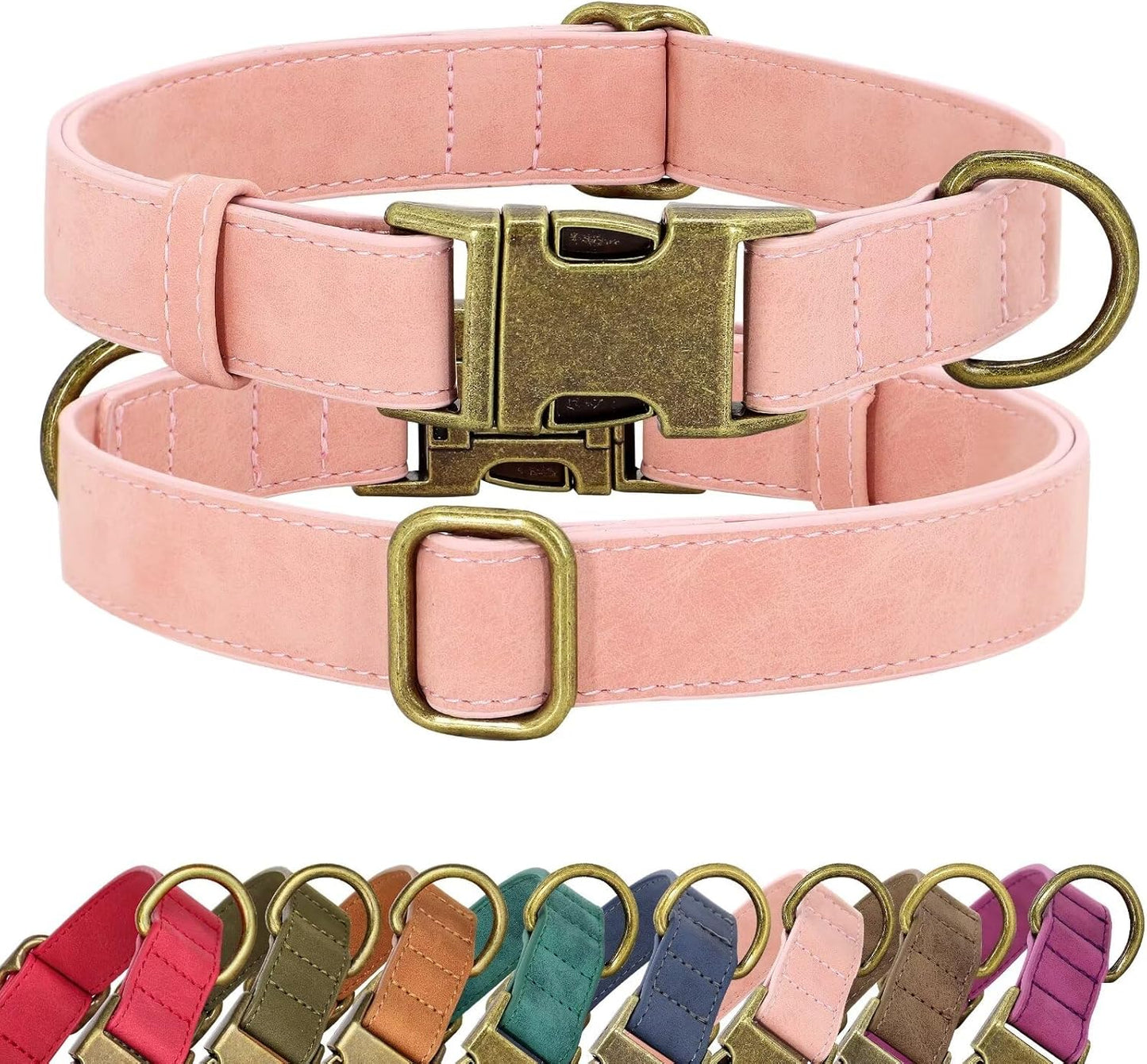 Didog Soft PU Leather Dog Collar, Stylish Quick Released Dog Collars for Small Dogs, Easy Clean Adjustable Pet Collar for Daily Walking, Pink, S Fit 10-16" Neck