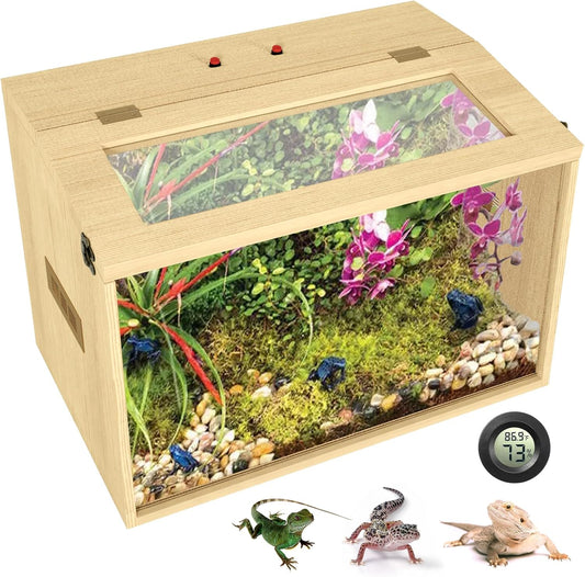 26 Gallon Bearded Dragon & Lizard Tank, Lockable Reptile Terrarium - Large Snake & Leopard Gecko Enclosure with Openable Roof Door (Wooden, 24" L x 16" W x 16" H)