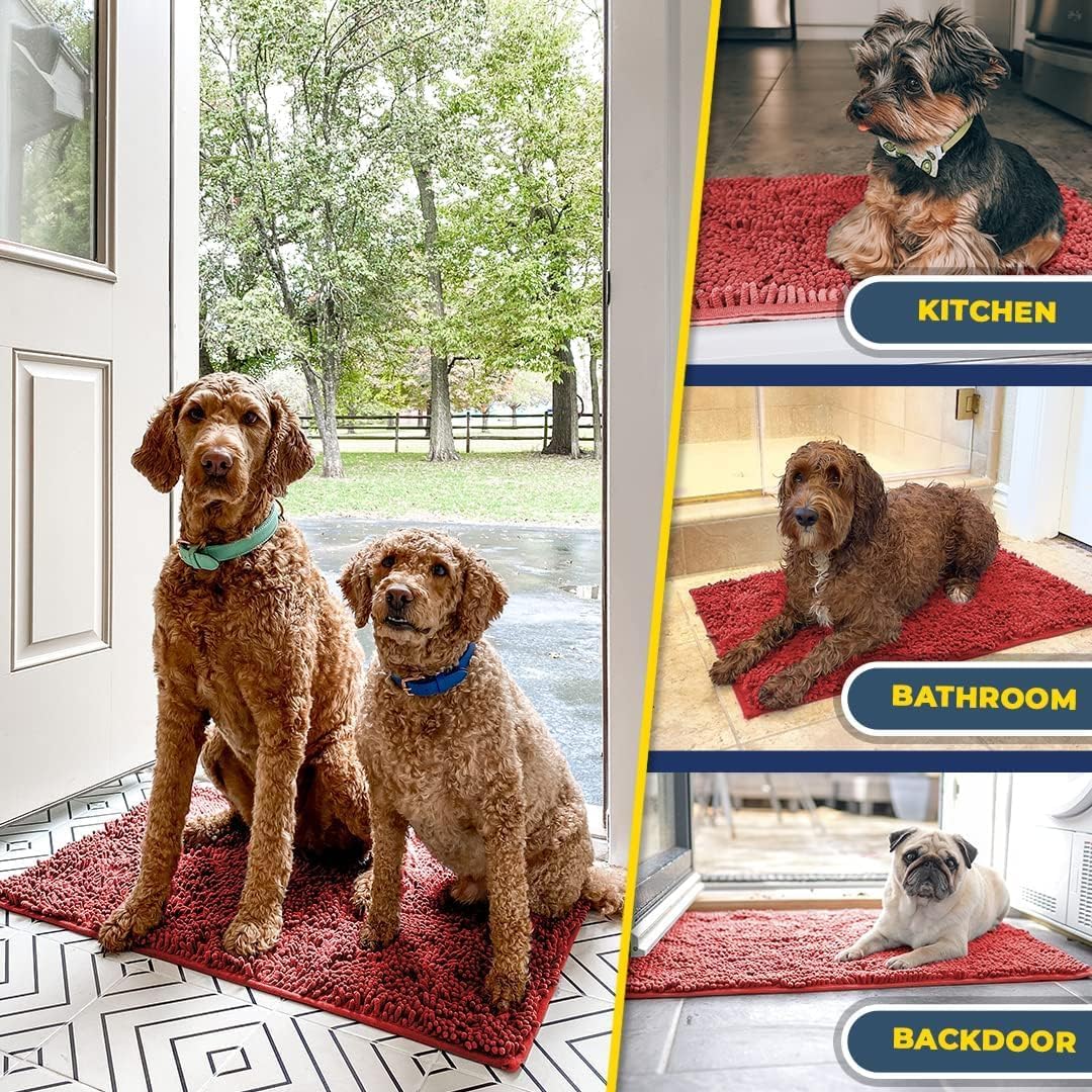 Muddy Mat® AS-SEEN-ON-TV Highly Absorbent Microfiber Door Mat and Pet Rug, Non Slip Thick Washable Area and Bath Mat Soft Chenille for Kitchen Bathroom Bedroom Indoor and Outdoor - Red 24" x 72"