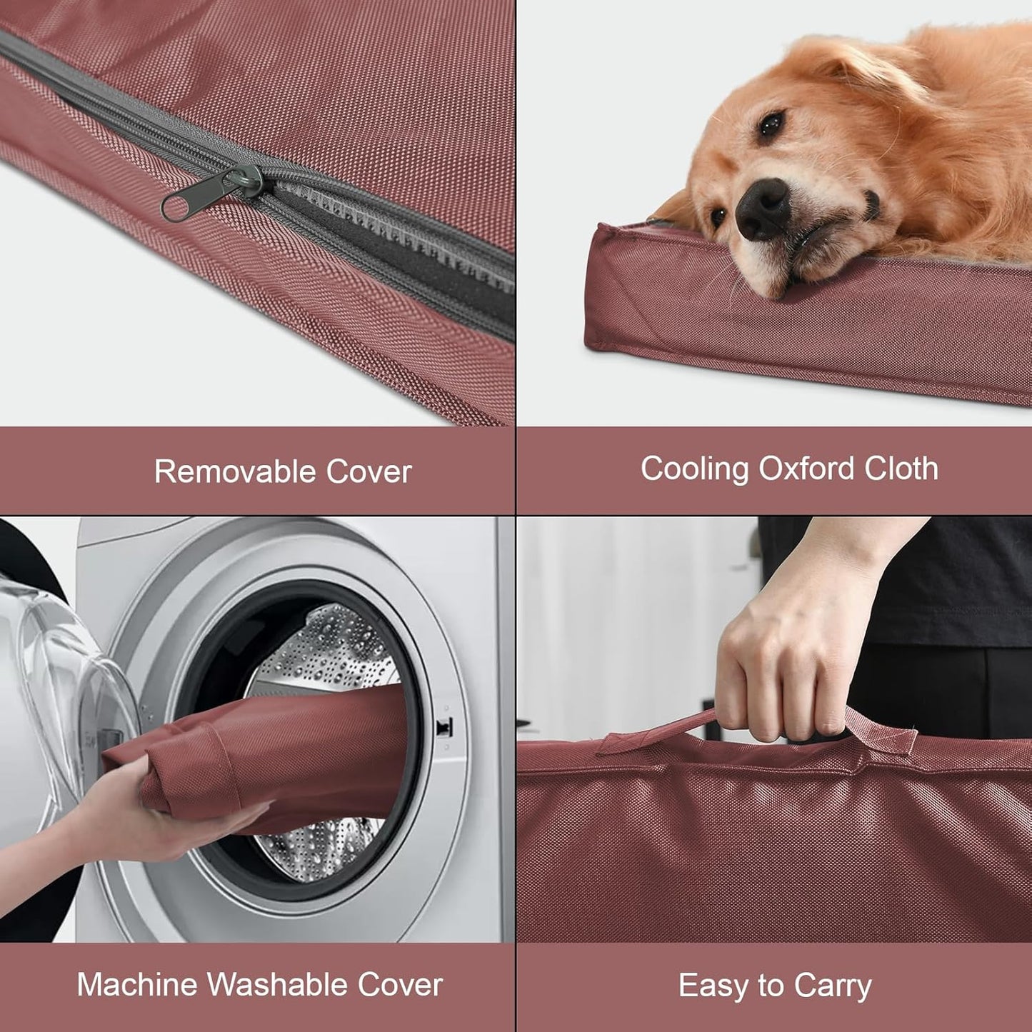 Outdoor Extra Large Dog Bed for Big Dogs, Waterproof Dog Bed for Large Dogs, Egg Crate Foam XL Pet Bed with Removable Washable Oxford Cooling Cover, Pink