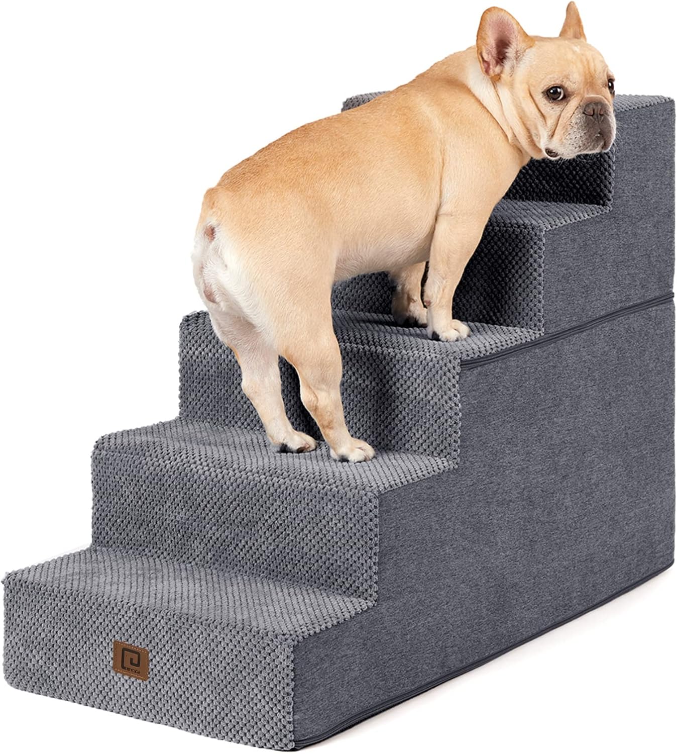 EHEYCIGA Dog Stairs for High Bed 22.5" H, 5-Step Dog Steps for Bed, Pet Steps for Small Dogs and Cats, Non-Slip Balanced Pet Ramp Indoor, Grey