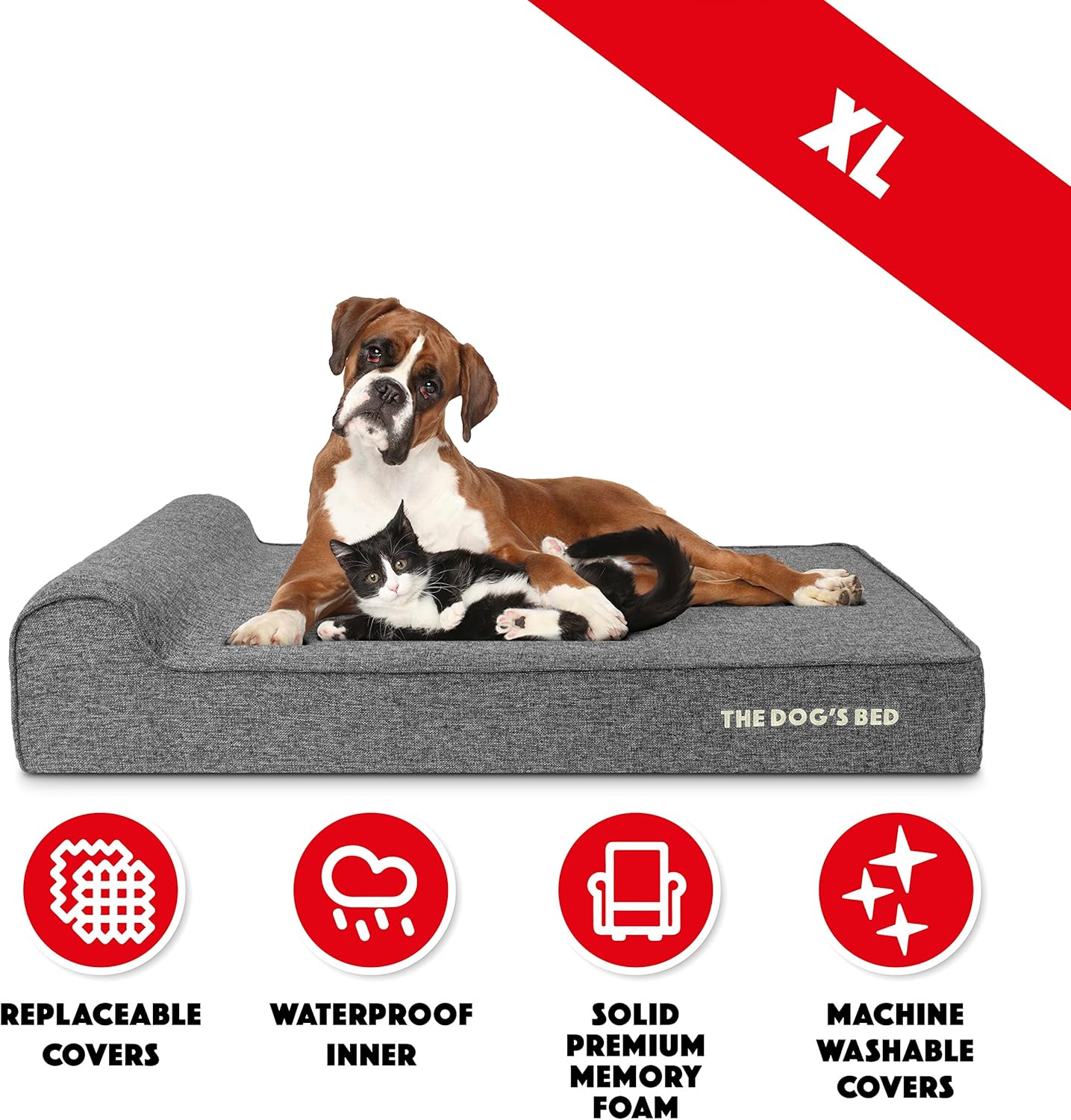 The Dog’s Bed Orthopedic Headrest Dog Bed XL Linen Grey 46x28, Memory Foam, Pain Relief for Arthritis, Hip & Elbow Dysplasia, Post Surgery, Lameness, Veterinary Approved, Waterproof Washable Cover