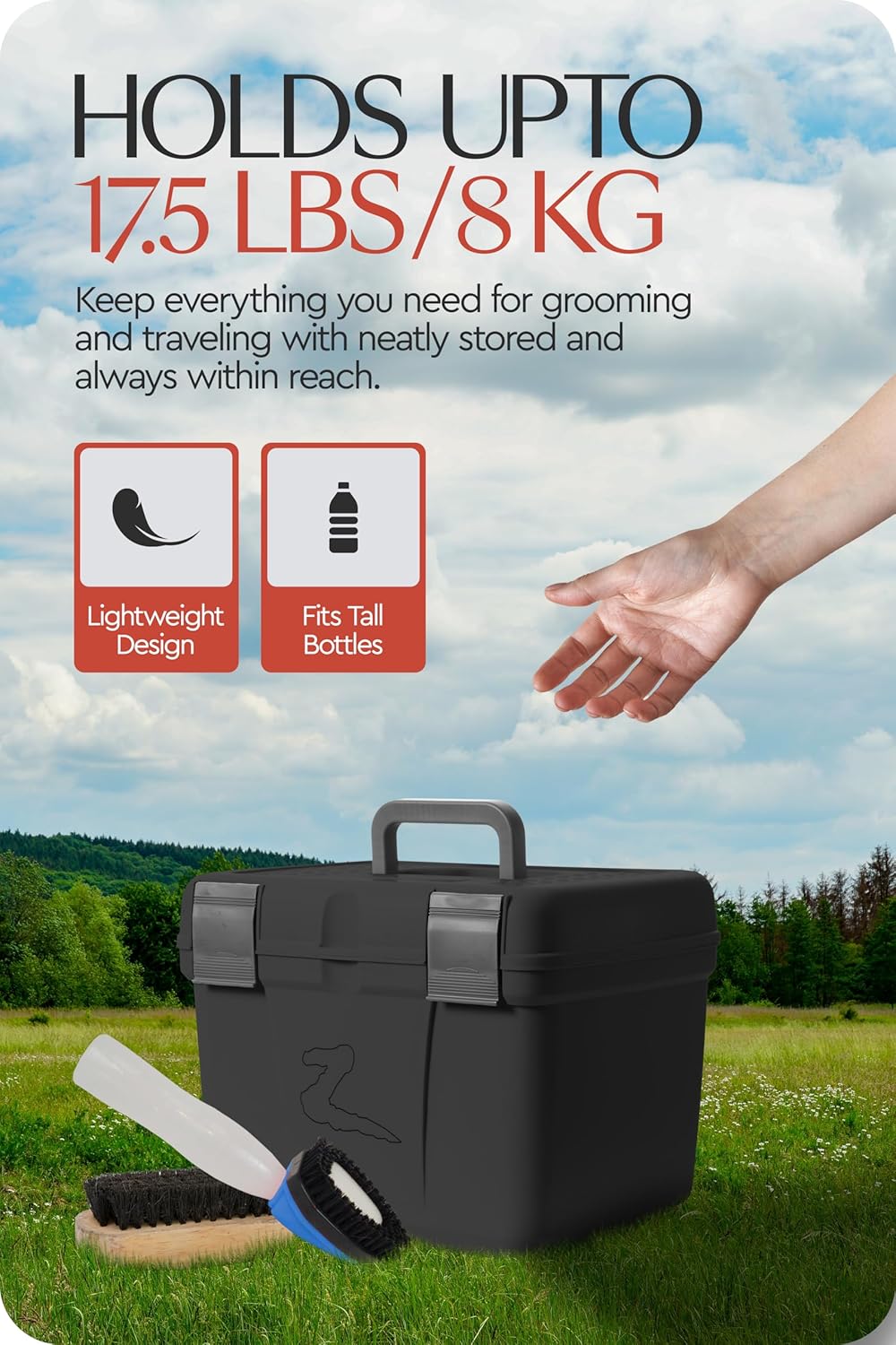 HORZE Smart Grooming Box for Horses, Dogs, Cats with Removable Tray | Non-Slip, Crack Resistant | 16" x 12" x 12" - Shadow Grey - One Size