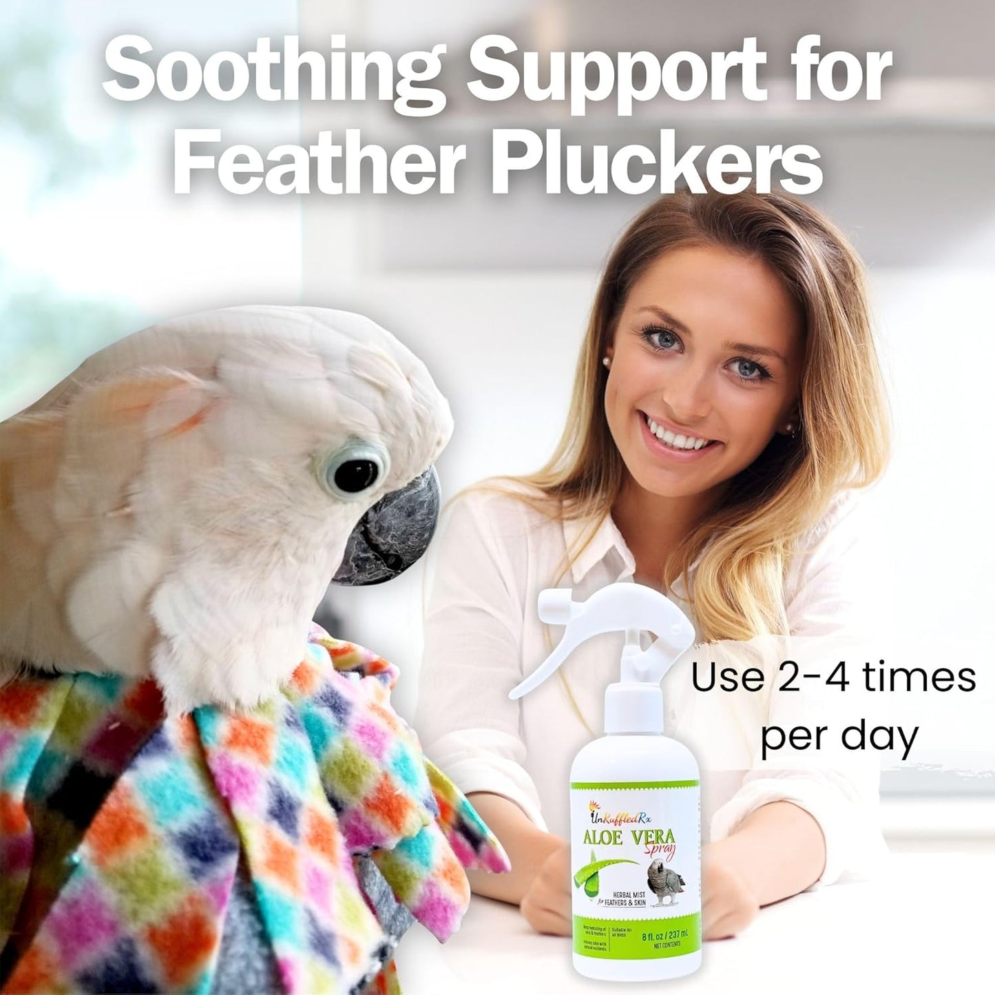 Aloe Vera Bird Spray for All Birds – Soothes Itchy Skin & Feather Plucking – 8oz Odor-Free Mist – Safe if Ingested, Daily Use – Softens Feathers – Natural Formula – Made in USA by UnRuffledRx™