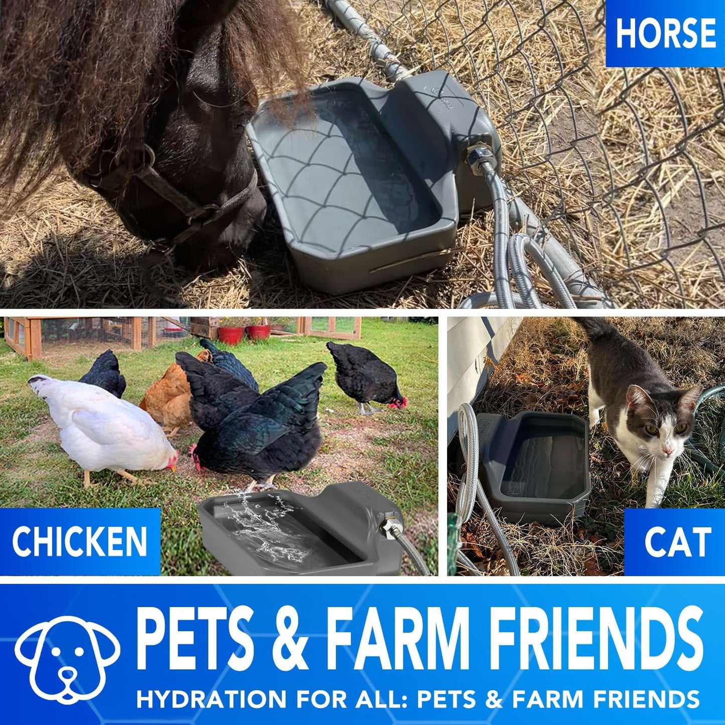 Automatic Water Dispenser for Dogs 1 Gallon, Large Dog Water Bowl Dispenser for Outdoor, Pet Water Bowl Feeder for Livestock, Dog Waterer for 3/4" Faucet, Easy to Install, Large Drinking Area, Gray