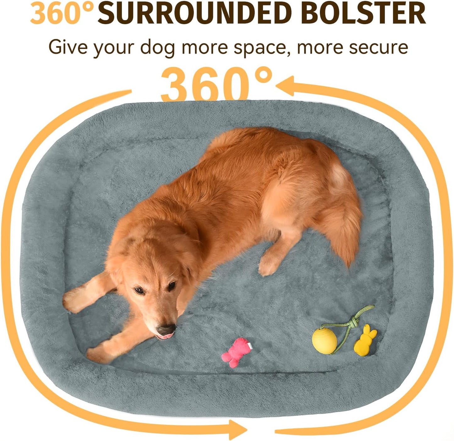 Orthopedic Waterproof Large Dog Bed: Memory Foam Washable Dog Bed with Bolsters - XXL Orthopedic Removable Cover for Medium Large Sized Pet - Non-Slip Bottom - Grey