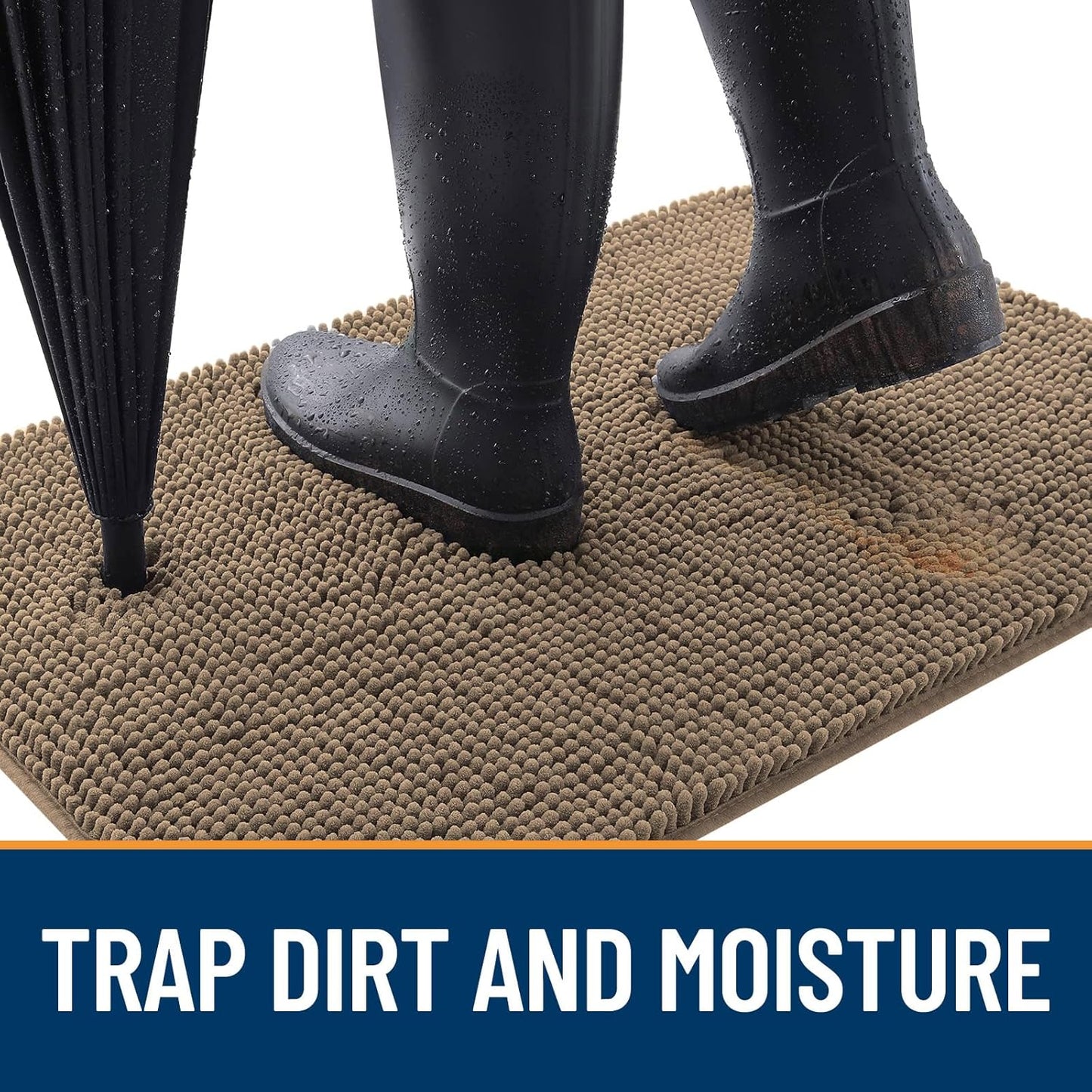 OLANLY Dog Door Mat for Muddy Paws 47x17, Absorbs Moisture and Dirt, Absorbent Non-Slip Washable Doormat, Quick Dry Chenille Mud Mat for Dogs, Entry Indoor Entryway Carpet for Inside Floor, Tan