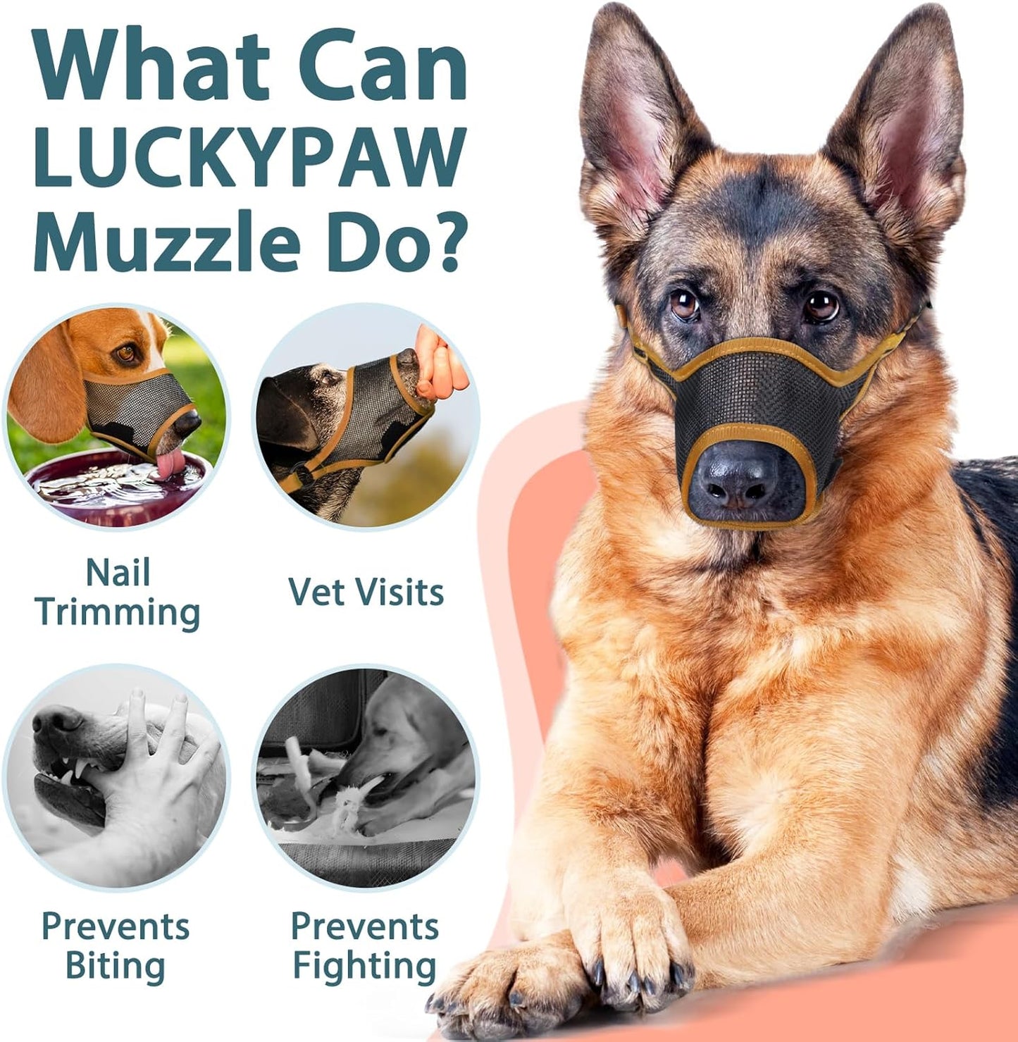 LUCKYPAW Dog Muzzle, Mesh Muzzle for Large Medium Small Dogs, Soft Mouth Guard for Biting Chewing, Breathable Mouth Guard with Adjustable Strap for Training(Brown, L(Snout:9.75"-11"))