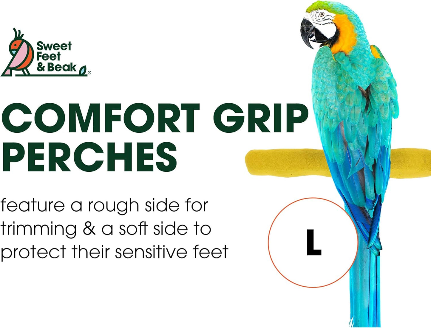 Comfort Grip Safety Perch for Bird Cages - Pedicure Perch for Birds to Keep Nails and Beaks in Top Condition - Safe Easy to Install Bird Cage Accessories- L 13"