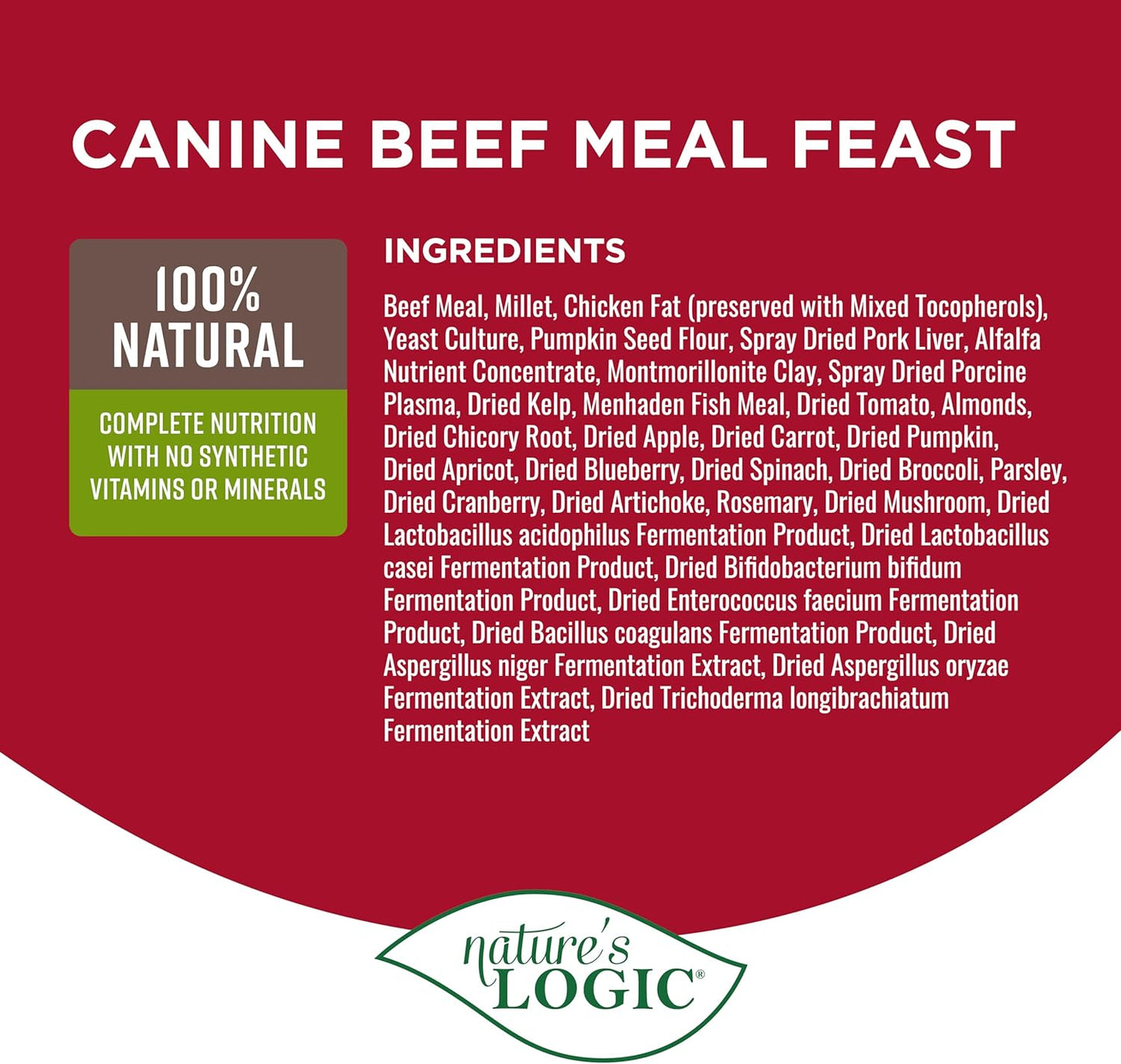 NATURE'S LOGIC Dry Dog Food - 100% Natural - No Synthetics - for All Ages, Sizes, Breeds - Free from Common Allergens, High Protein - Beef Meal Feast, 13lbs