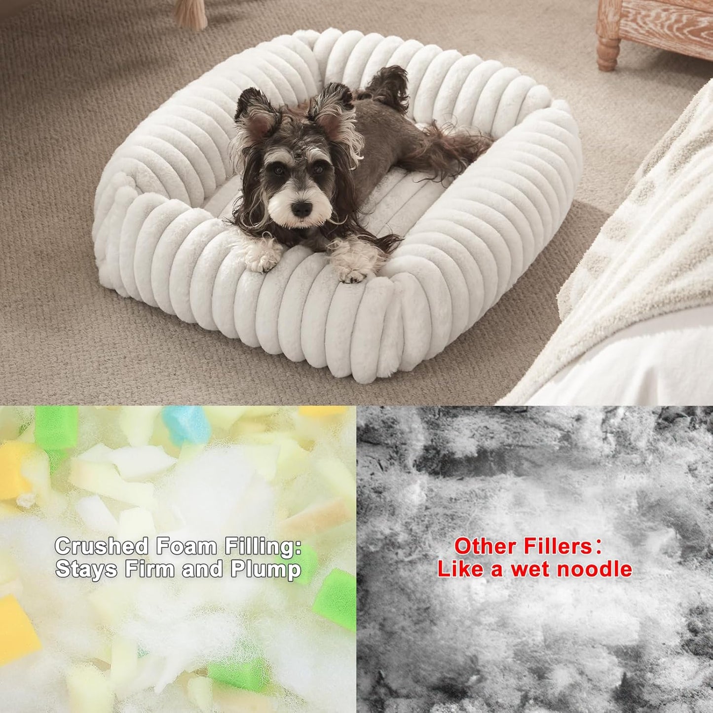Dog Beds Medium Sized Dog, Washable Orthopedic Pet Bed with Removable Cover, Rectangle Soft Calming Sleeping Puppy Bed Durable Pet Cuddler with Anti-Slip Bottom, 30"x24"x8" Cream