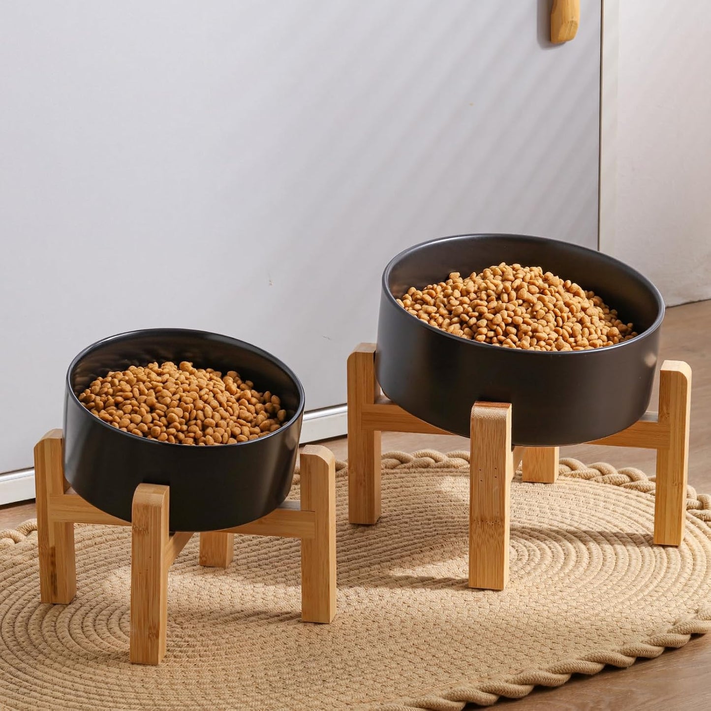 Black Elevated/Raised 15°Tilted Anti Slip Ceramic Dog Bowl for Small/Medium Breeds,Slanted Bulldog Big Face Pet Food Water Feeding Dish with Stand for Cats and Dogs (3.6 Cups/28 OZ)