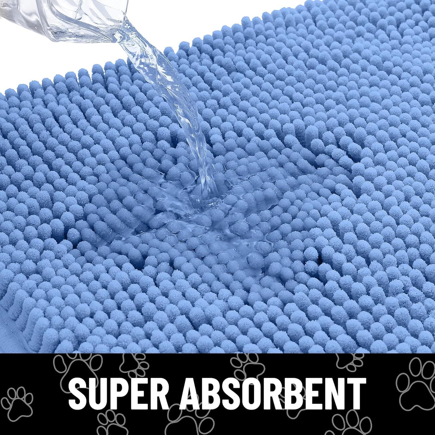 Smiry Dog Door Mat for Muddy Paws, Absorbent Dirt Trapper Non Slip Quick Dry Washable Chenille Mat for Mud Dogs, Entry Rug for Indoor and Outdoor (48x30 Inches, Cornflower Blue)