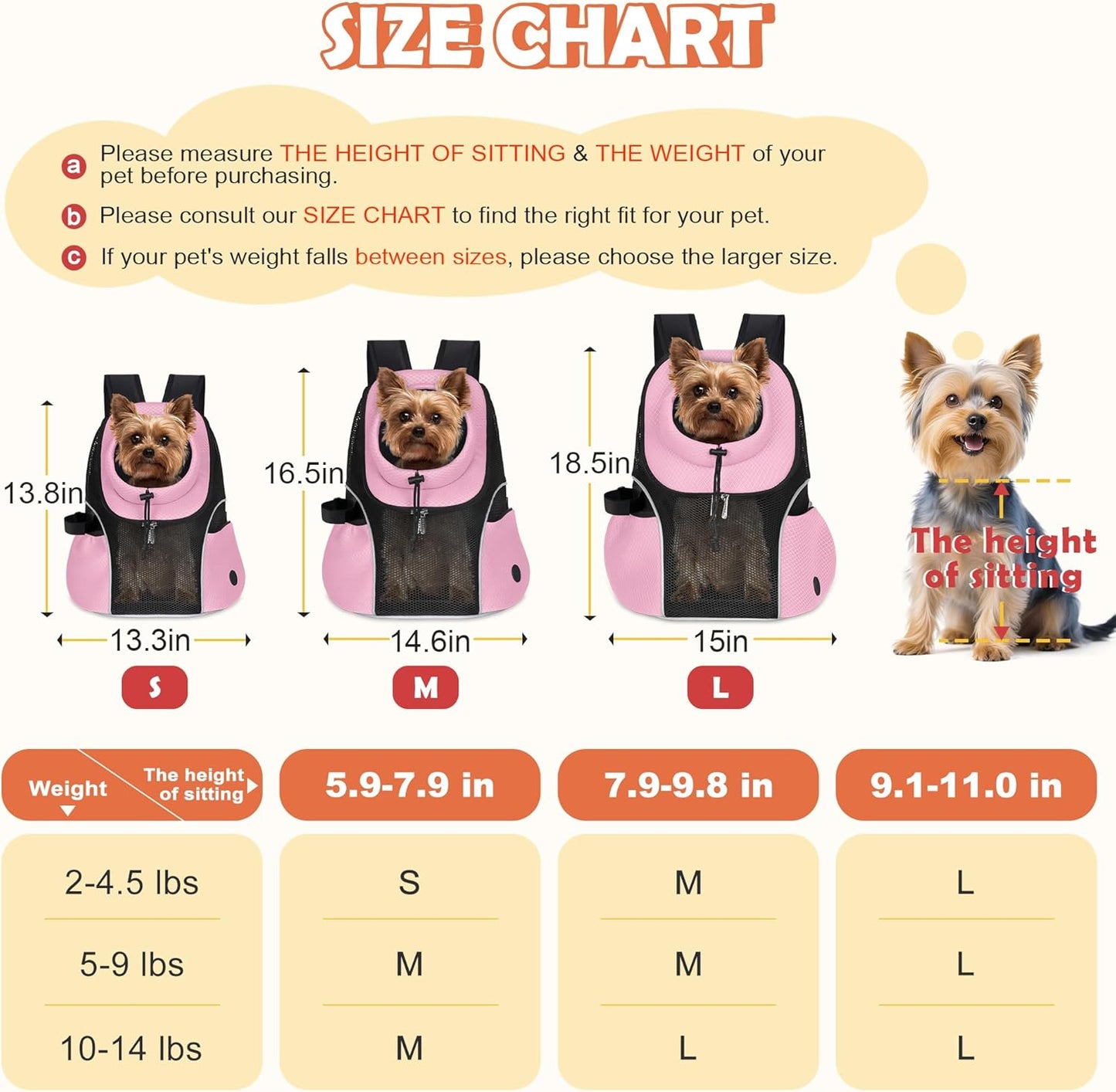 WOYYHO Pet Dog Carrier Backpack Small Dog Front Backpack Ventilated Mesh Dog Travel Back Pack with Safety Belt for Travel Hiking Cycling Outdoor Adventures (Size L: 10-14 lbs, Pink)