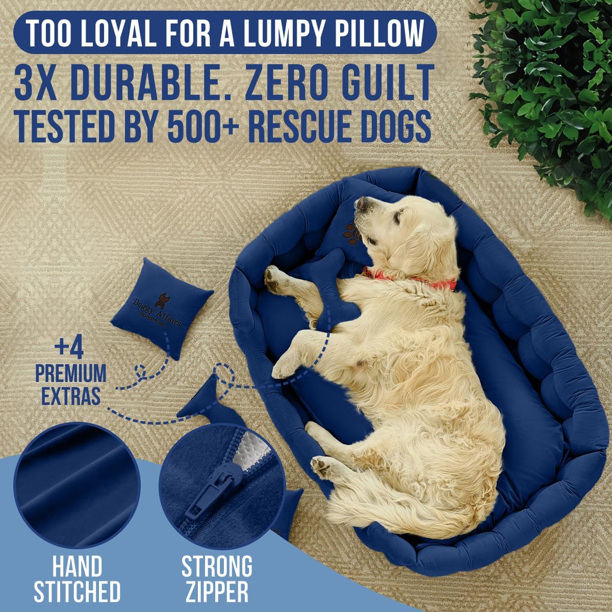 Luxury Dog Bed Chesterfield – Handcrafted Velvet Throne for Dogs | Joint Support, Calming & Temp-Regulating Comfort | Durable 5+ Years, Anti-Claw, Washable 100+ Times – XL, Blue