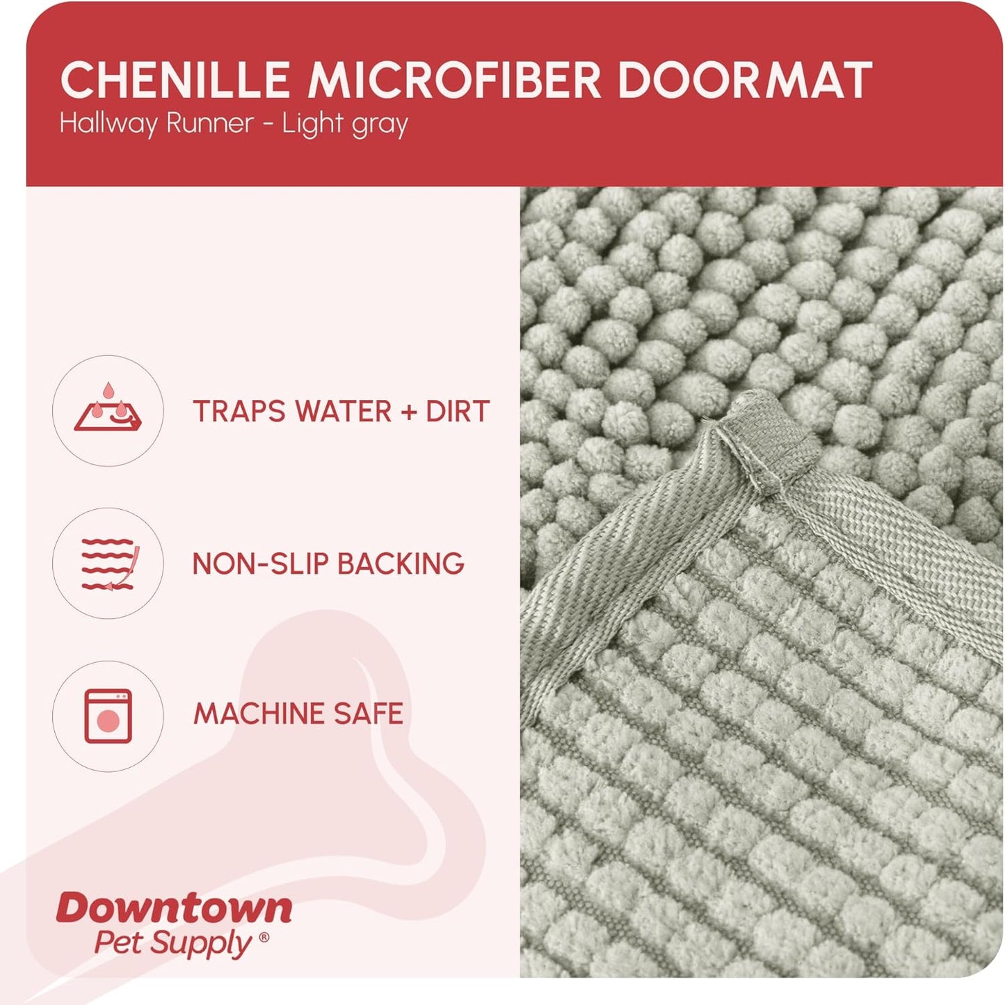 My Doggy Place Microfiber Dog Mat for Muddy Paws, 8' x 2' Light Gray - Non-Slip, Absorbent and Quick-Drying Dog Paw Cleaning Mat, Washer and Dryer Safe - Hallway Runner