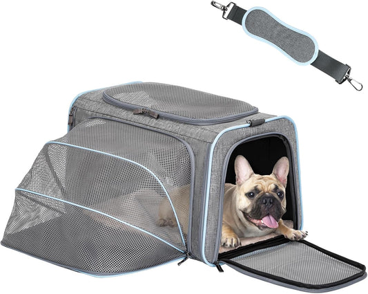 Petsfit Expandable Pet Carrier, 19x12x12 inches Soft-Sided Portable Cat Carrier Dog Carrier, with Removable Plush Mat, Locking Safety Zippers and Pockets